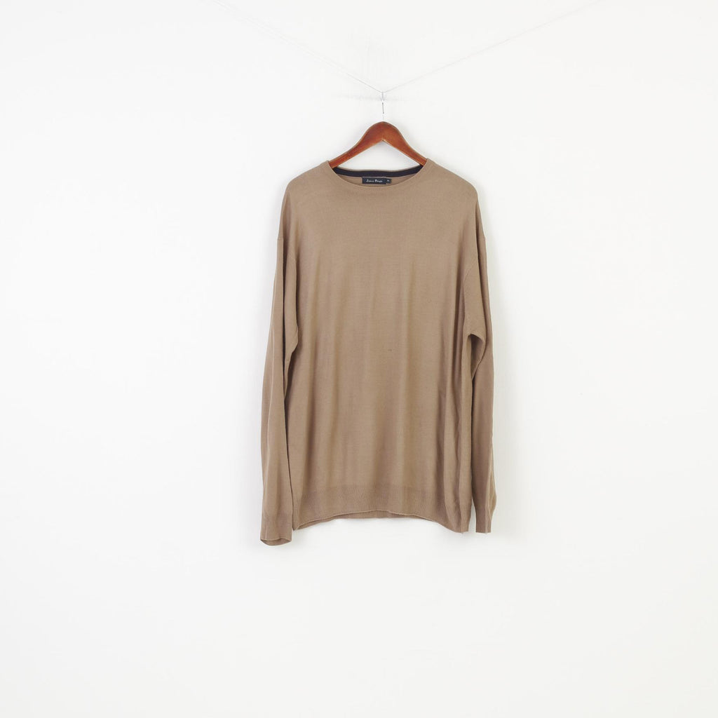 James Pringle Men XL Jumper Brown Acrylic Classic Vintage Crew Neck Top