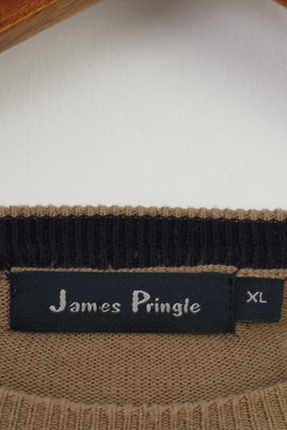 James Pringle Men XL Jumper Brown Acrylic Classic Vintage Crew Neck Top