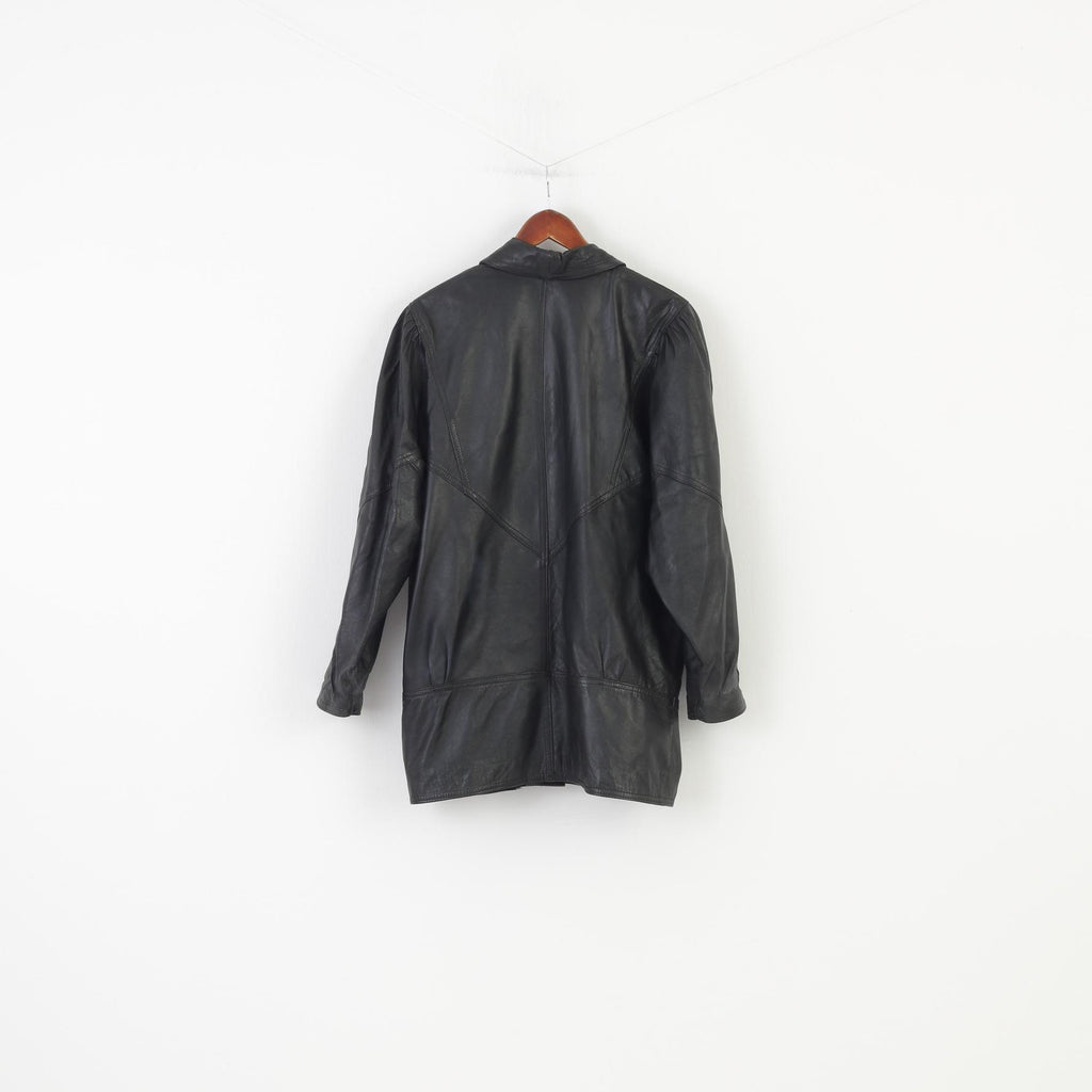 Vera Pelle Woman M Leather Jacket Black Long Sleeve Bottoms Breasted Oversize Vintage