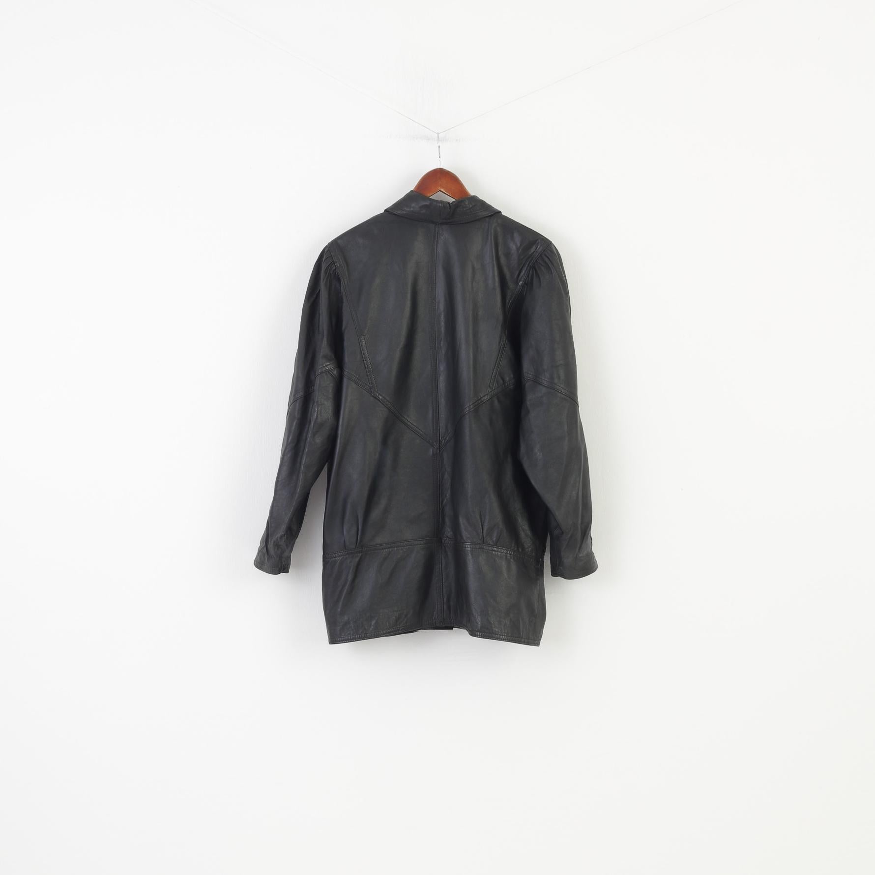 Vera Pelle Woman M Leather Jacket Black Long Sleeve Bottoms Breasted Oversize Vintage