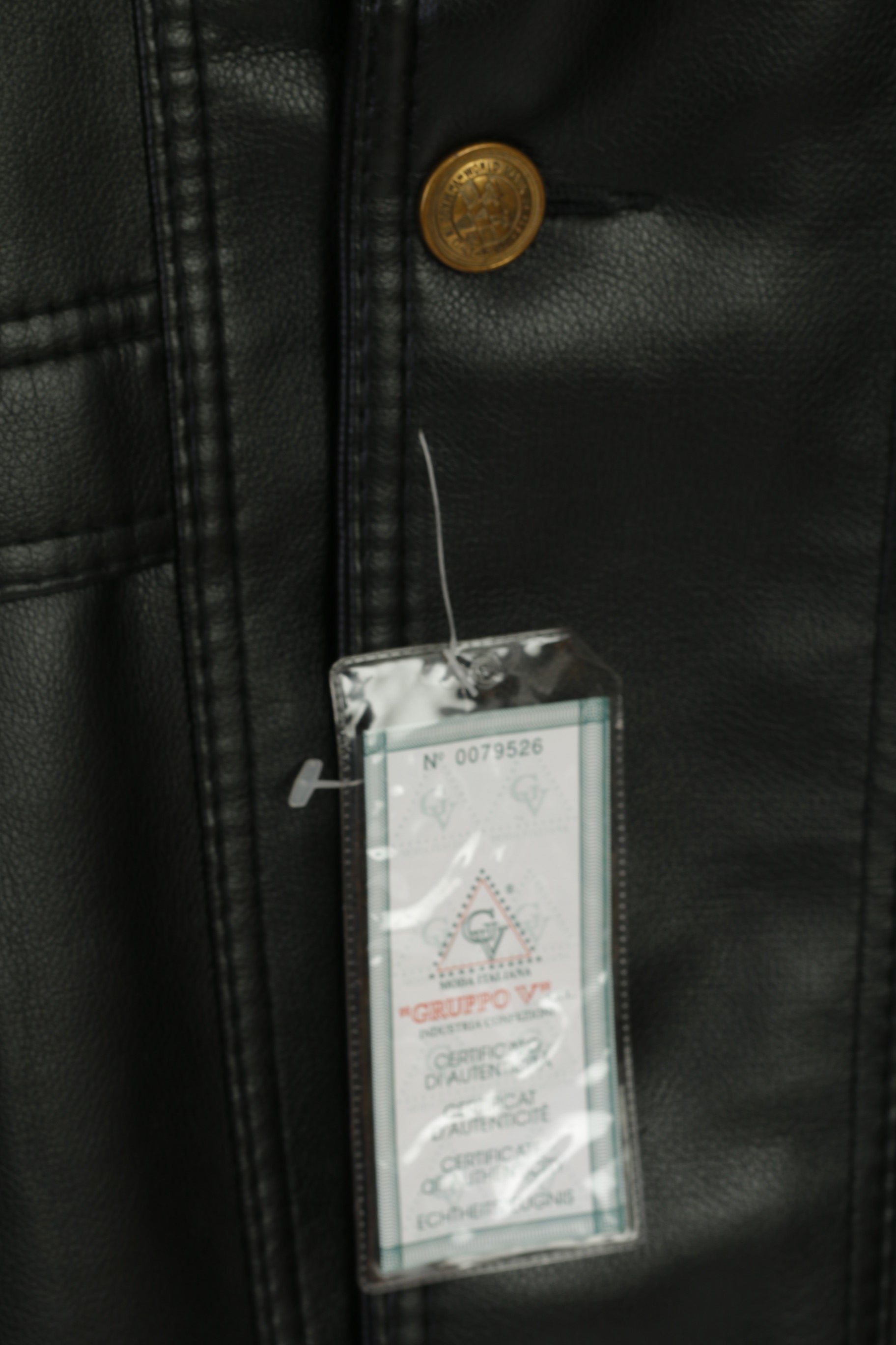 New Gruppo V Men L Jacket Black Faux Leather Made in Italy Shearling Lined Coat