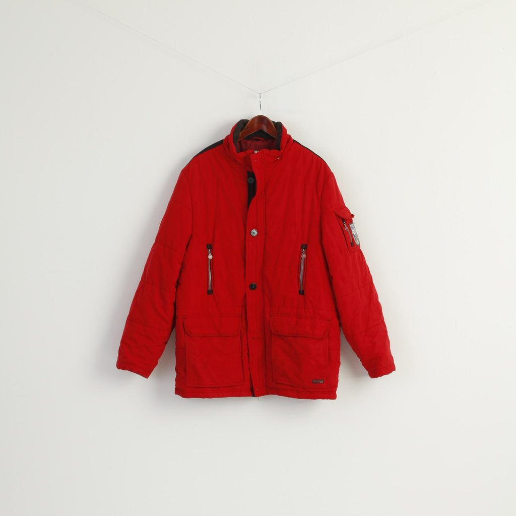 John Bradley Men 54 L Jacket Red Padded Mountain Trail Winter Zip Up Active Top