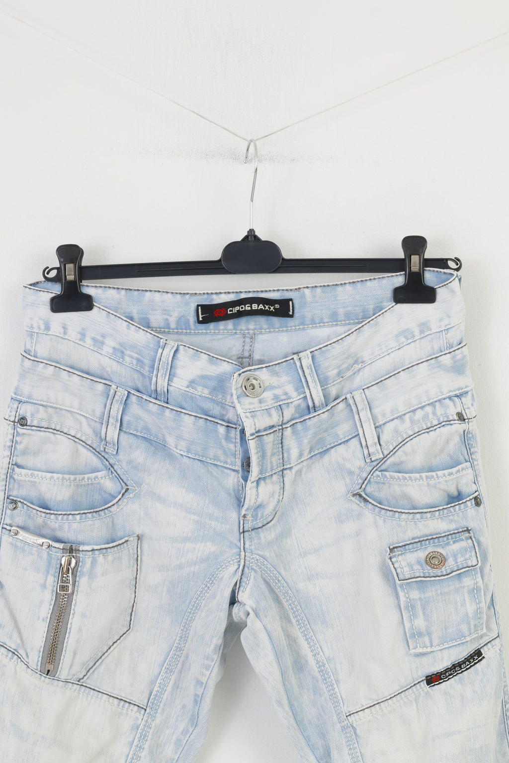 Cipo&Baxx Men 32 Trousers Jeans Blue Washed Look Cotton Pockets Bottoms Low Waist Vintage