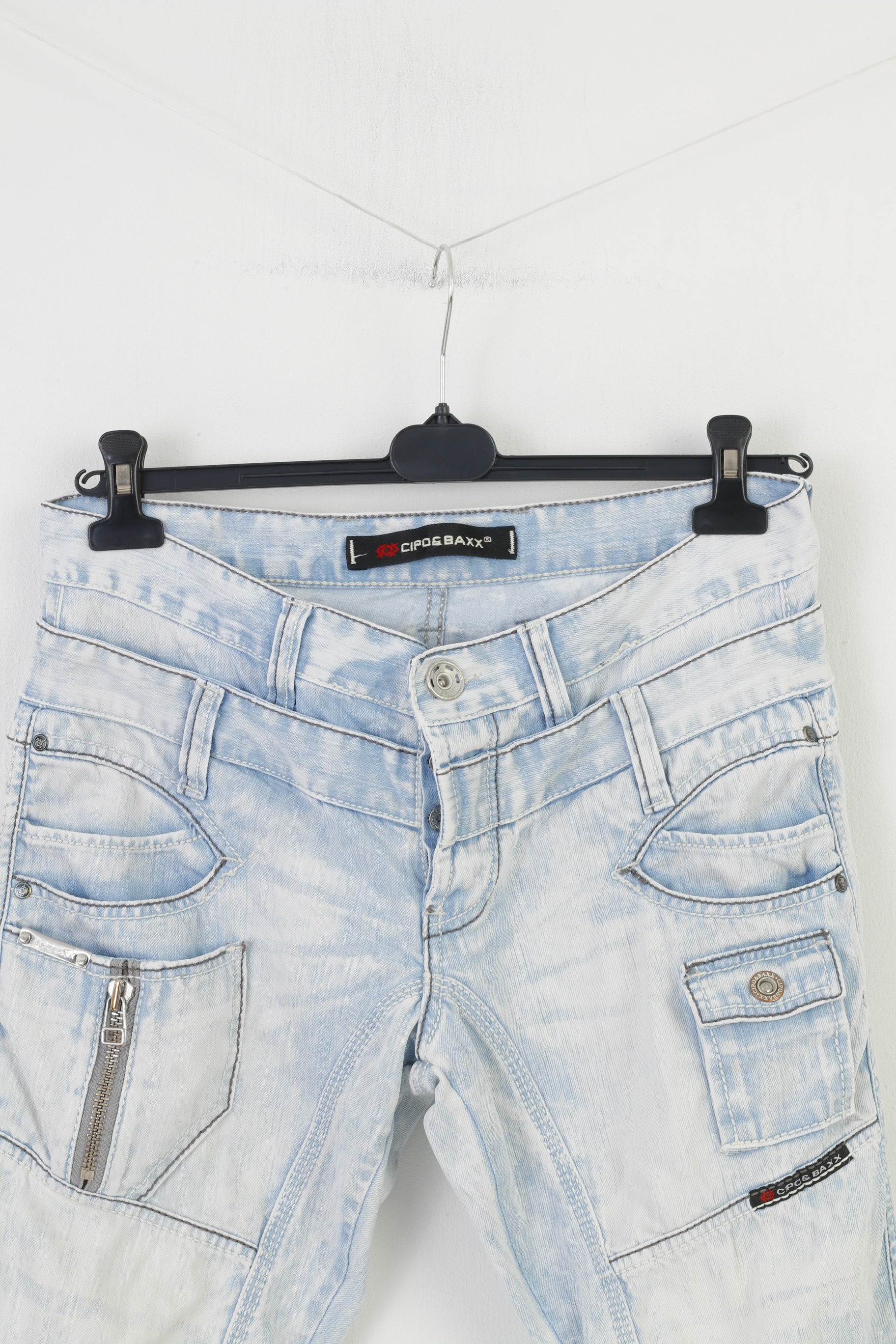 Cipo&amp;Baxx Hommes 32 Pantalons Jeans Bleu Lavé Look Coton Poches Bas Taille Basse Vintage