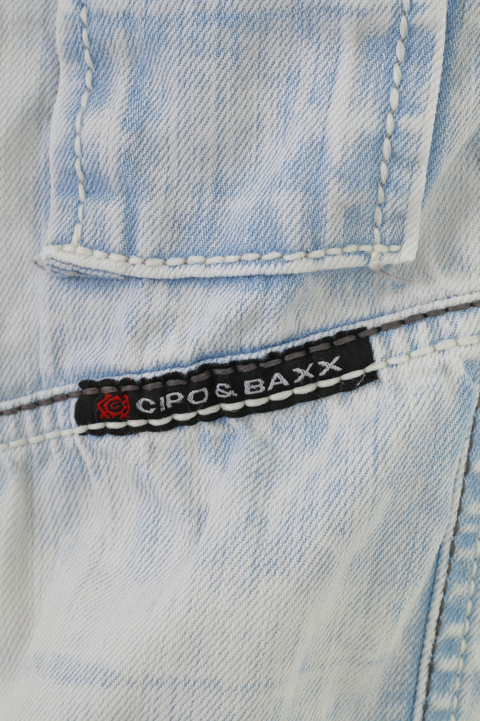 Cipo&amp;Baxx Hommes 32 Pantalons Jeans Bleu Lavé Look Coton Poches Bas Taille Basse Vintage