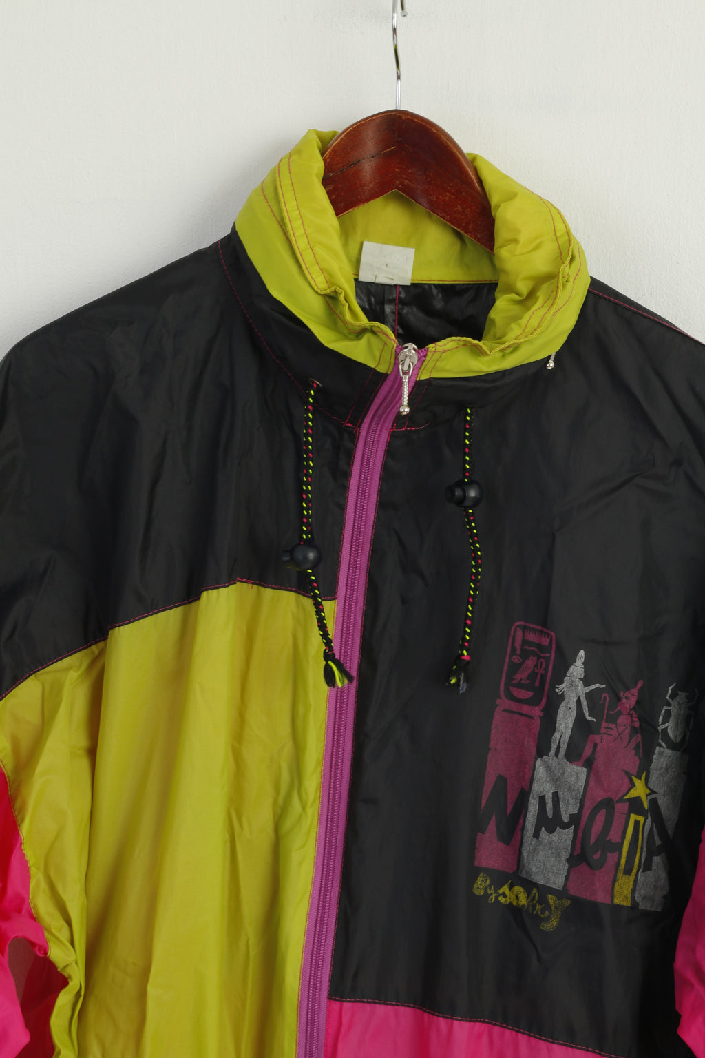 Vintage Women 12 42 Jacket Multicolour Oversize Zip Up Hidden Hood Retro Lightweight Top