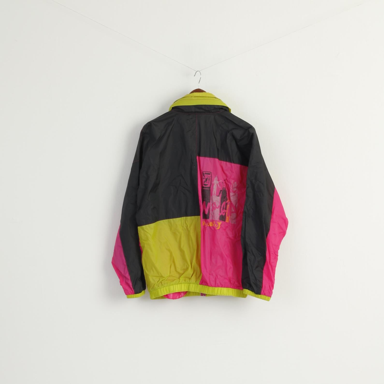 Vintage Women 12 42 Jacket Multicolour Oversize Zip Up Hidden Hood Retro Lightweight Top