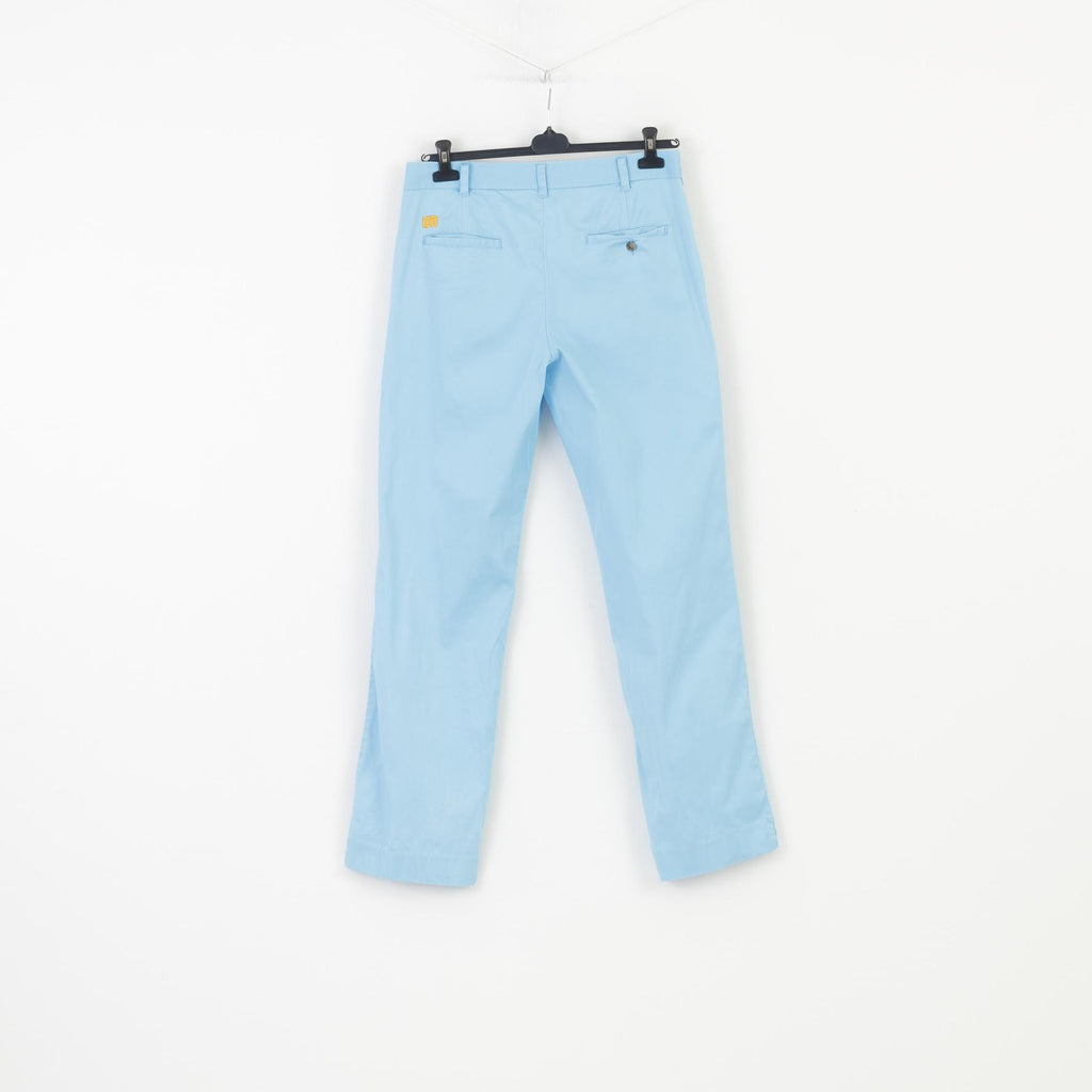 Loud Mouth Hommes 34 Pantalon Bleu Élégant Coton Poches Passants De Ceinture Jambe Large