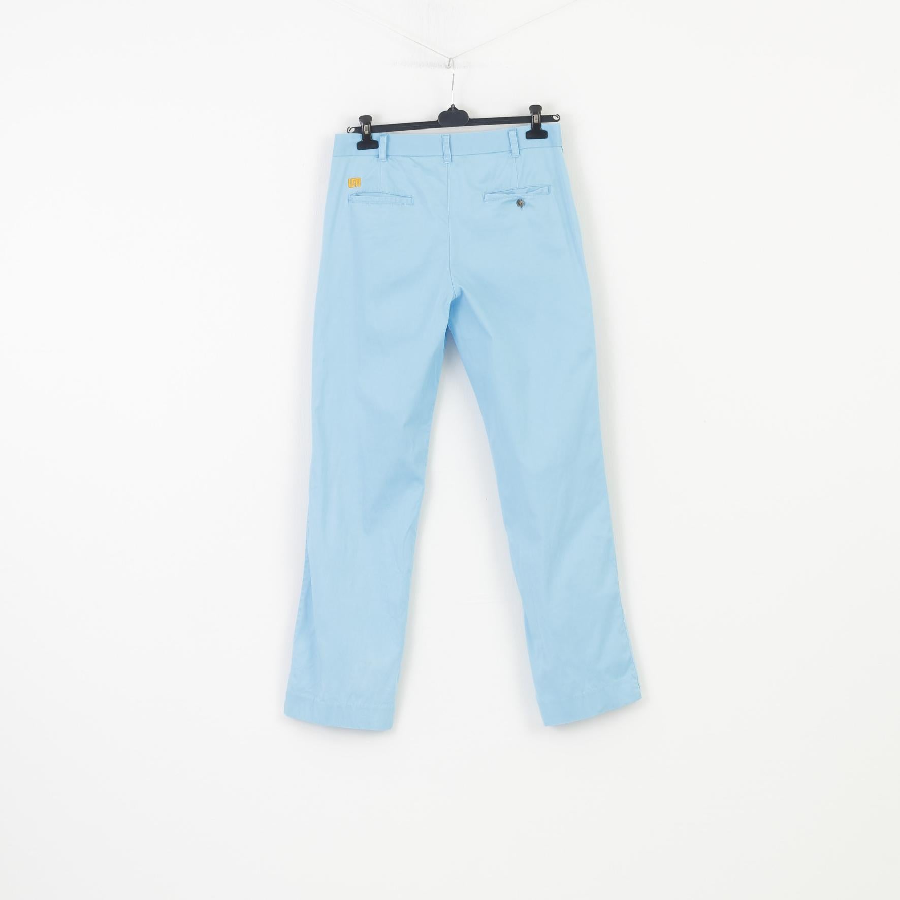 Loud Mouth Hommes 34 Pantalon Bleu Élégant Coton Poches Passants De Ceinture Jambe Large