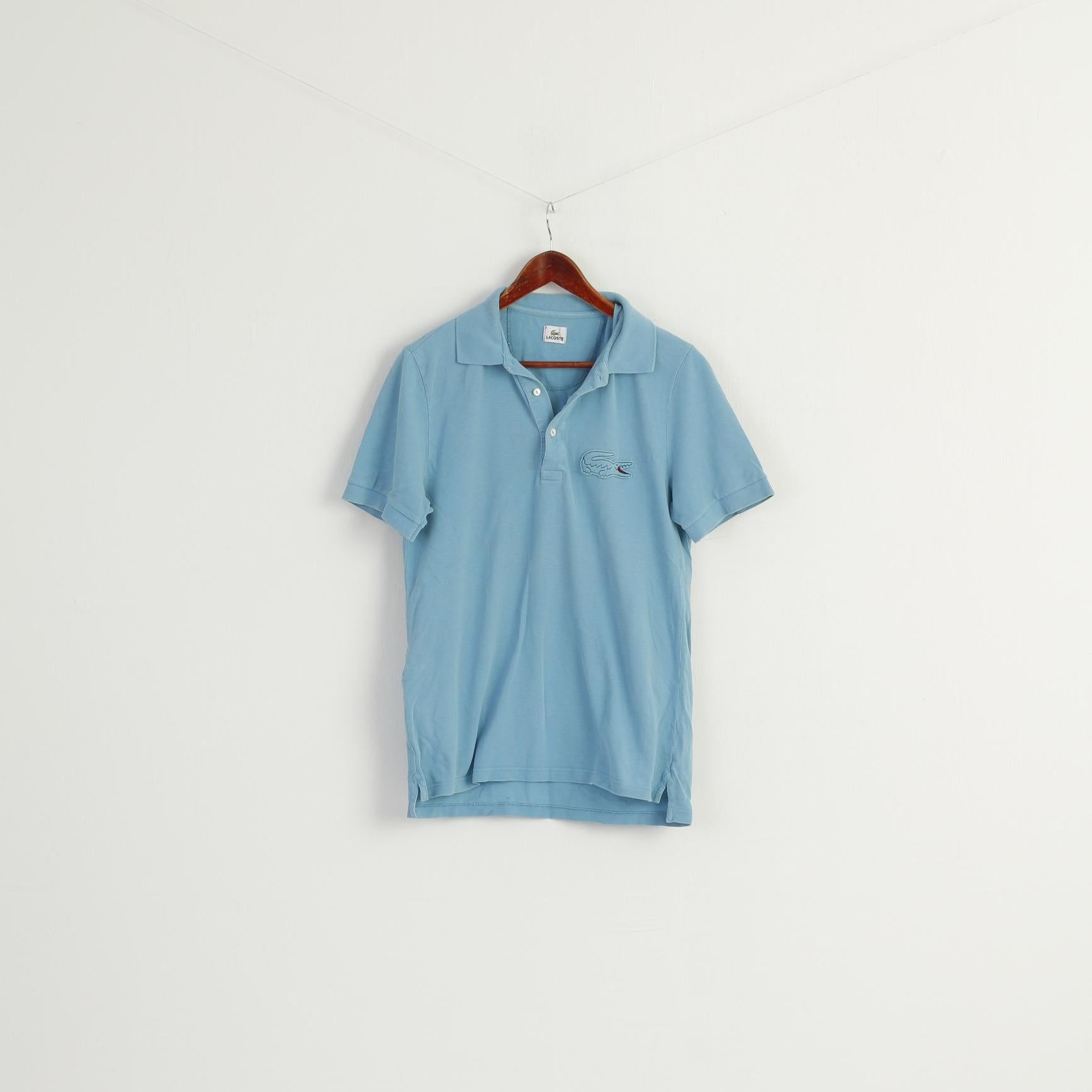 Lacoste Men 4 L Polo Shirt Blue 100% Cotton Vintage Slim Fit Casual Top
