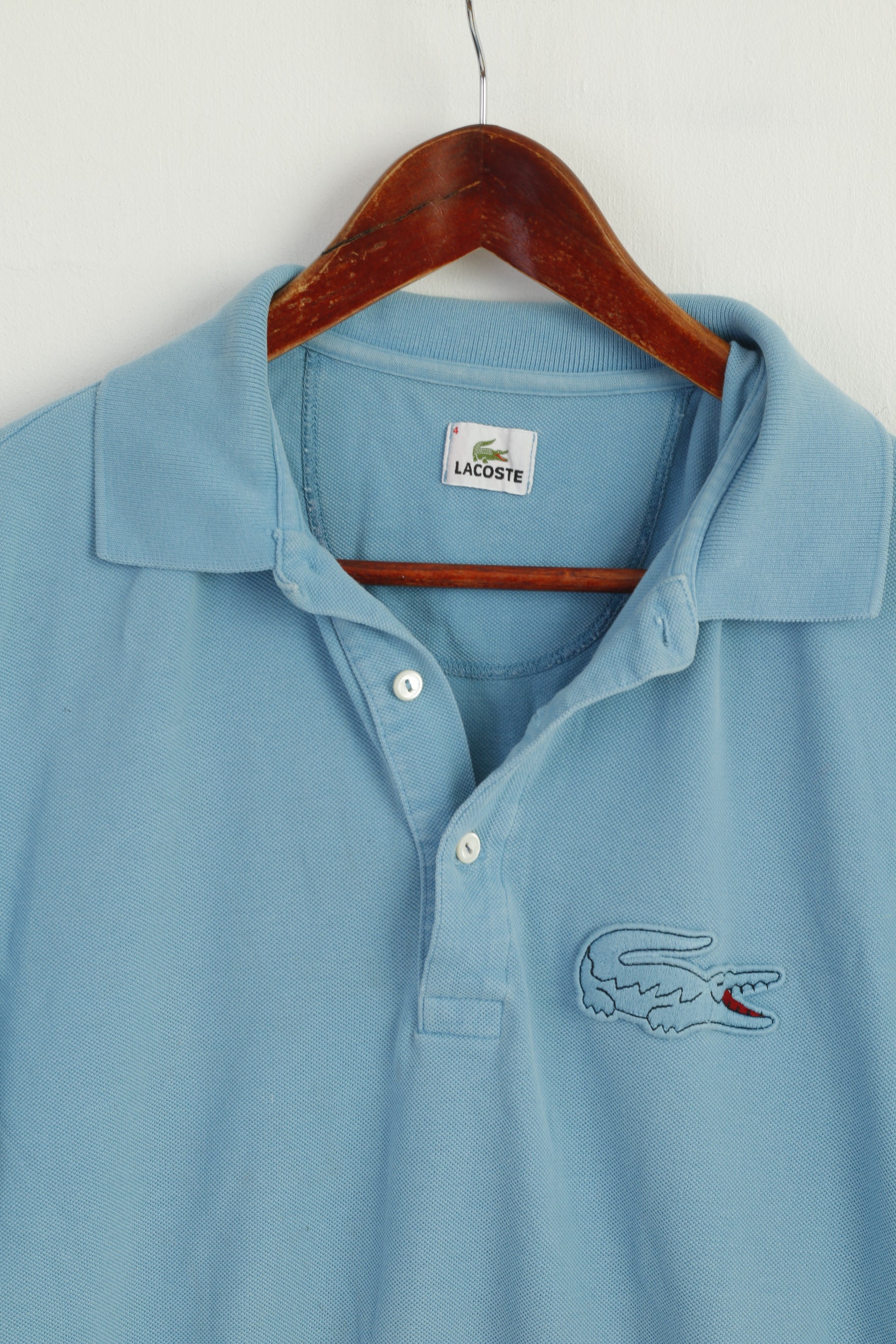 Lacoste Men 4 L Polo Shirt Blue 100% Cotton Vintage Slim Fit Casual Top