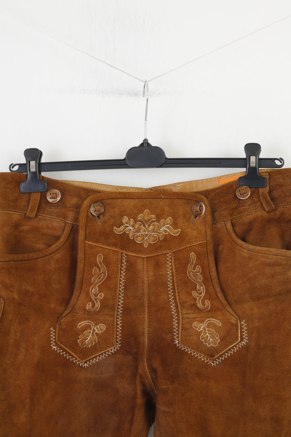 Country Maddox Men 48 Leather Trousers Brown Vintage Tyrol Austria Trachten  Western Cowboy Traditional Emroidered Bottoms Pockets