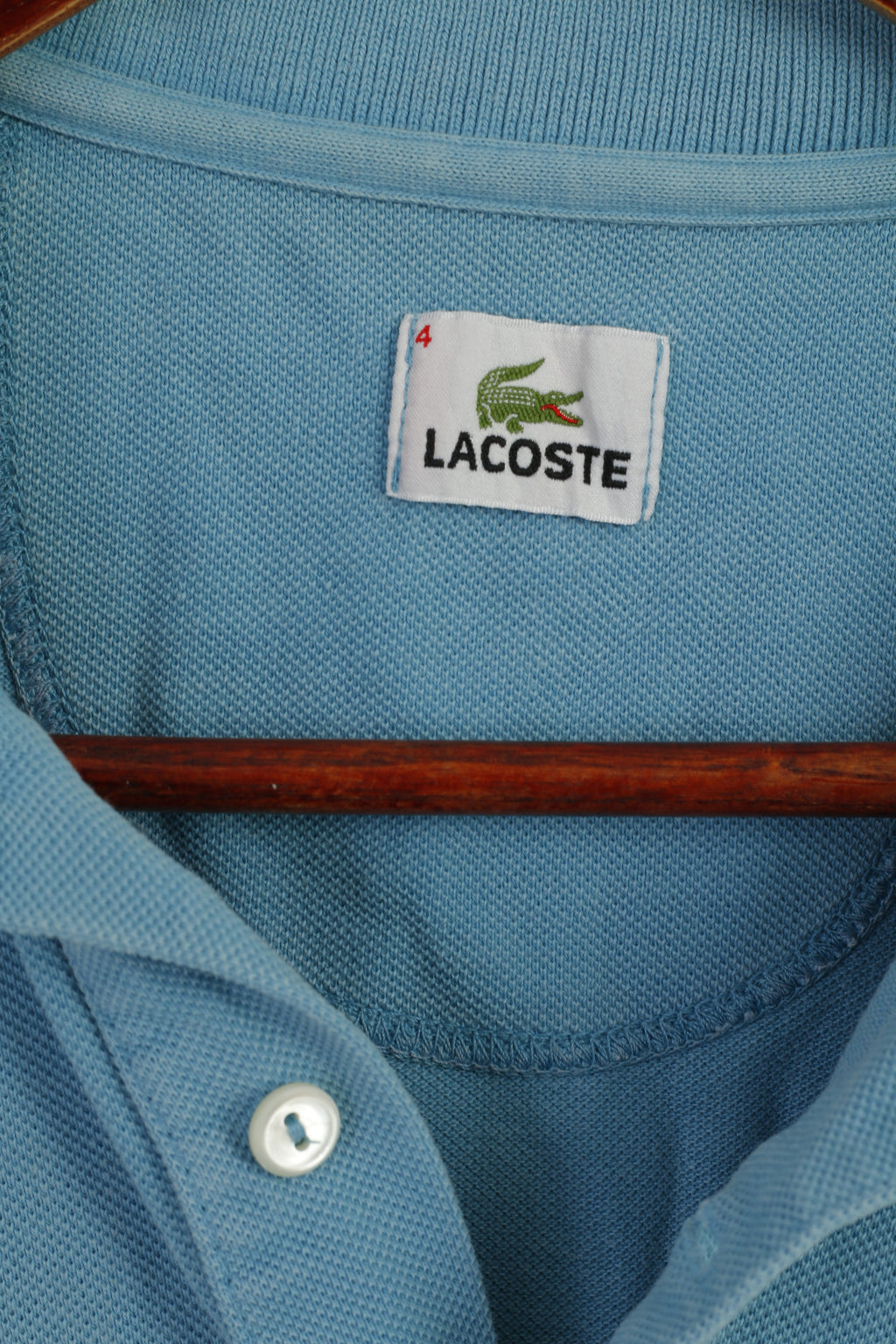 Lacoste Men 4 L Polo Shirt Blue 100% Cotton Vintage Slim Fit Casual Top