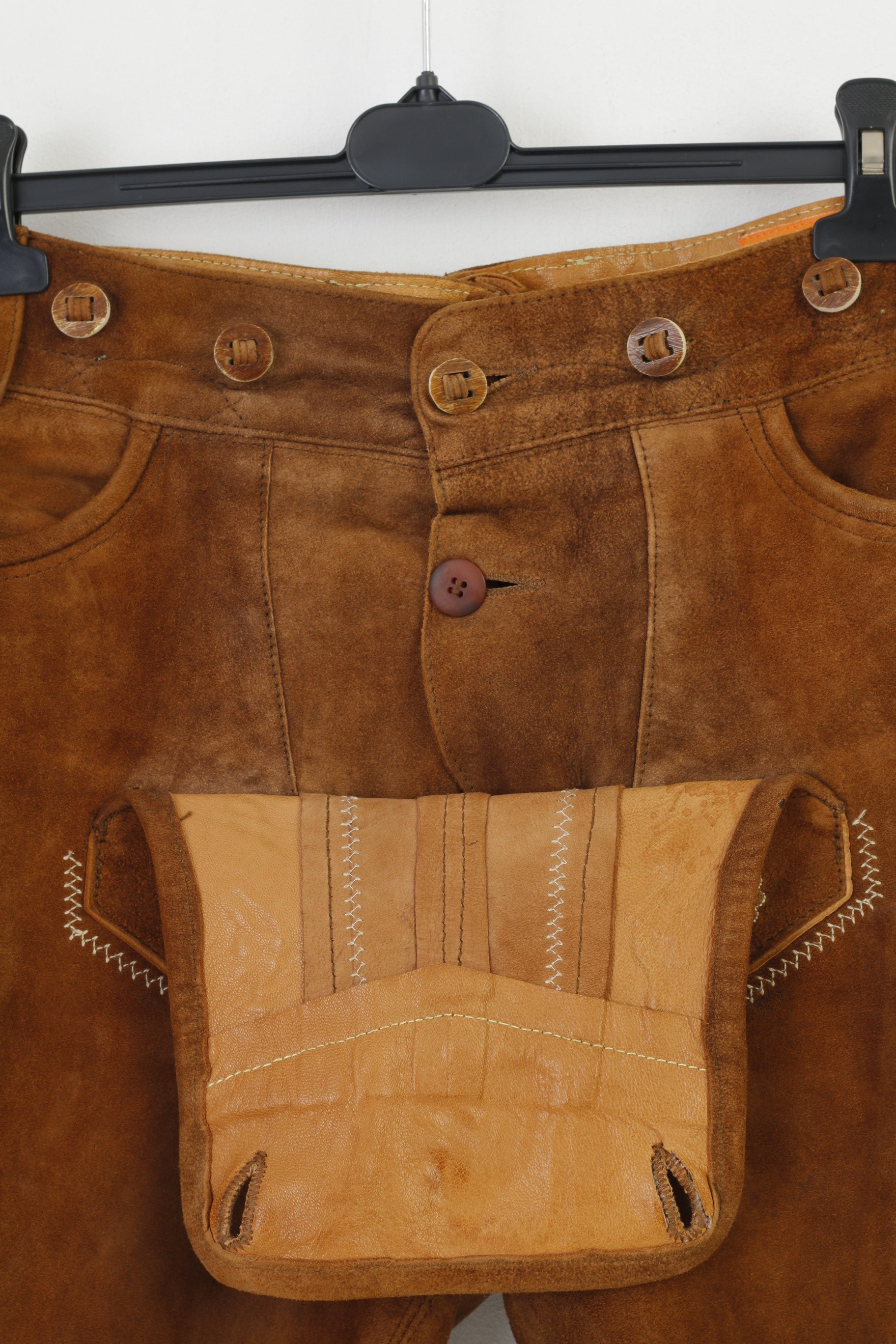 Country Maddox Hommes 48 Pantalon En Cuir Marron Vintage Tyrol Autriche Trachten Western Cowboy Traditionnel Brodé Bas Poches