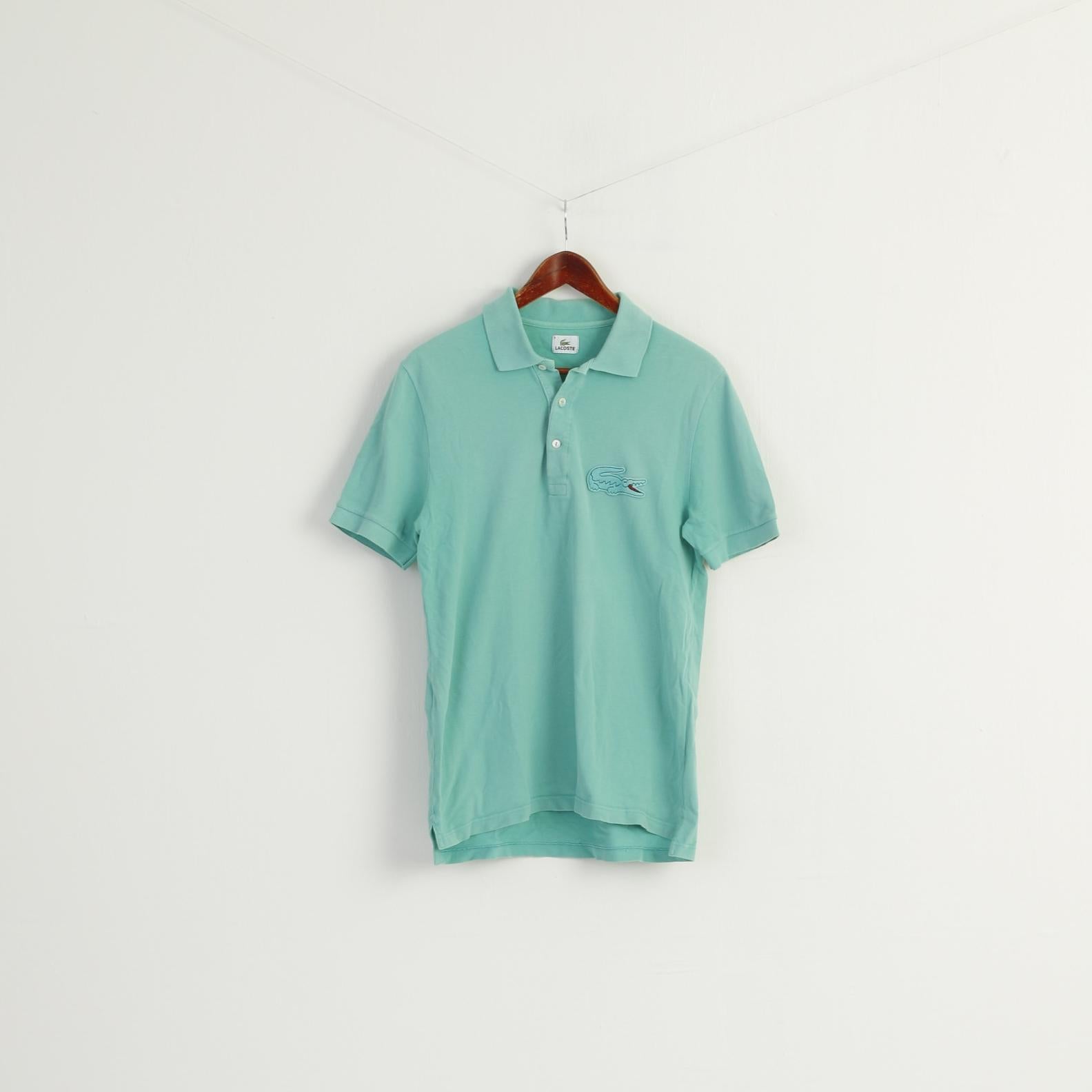 Lacoste Men 4 L Polo Shirt Green 100% Cotton Vintage Slim Fit Casual Top 