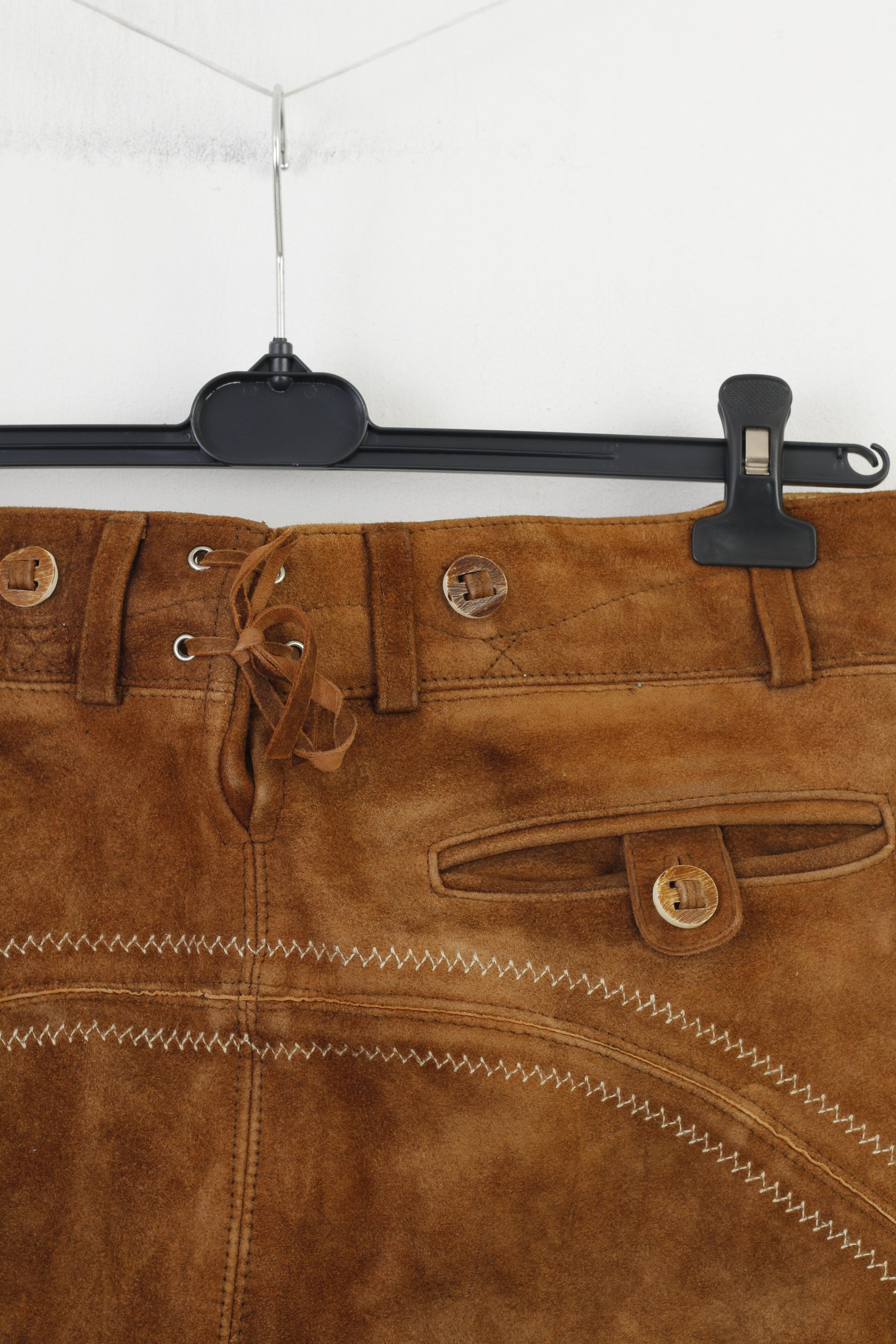 Country Maddox Men 48 Leather Trousers Brown Vintage Tyrol Austria Trachten  Western Cowboy Traditional Emroidered Bottoms Pockets