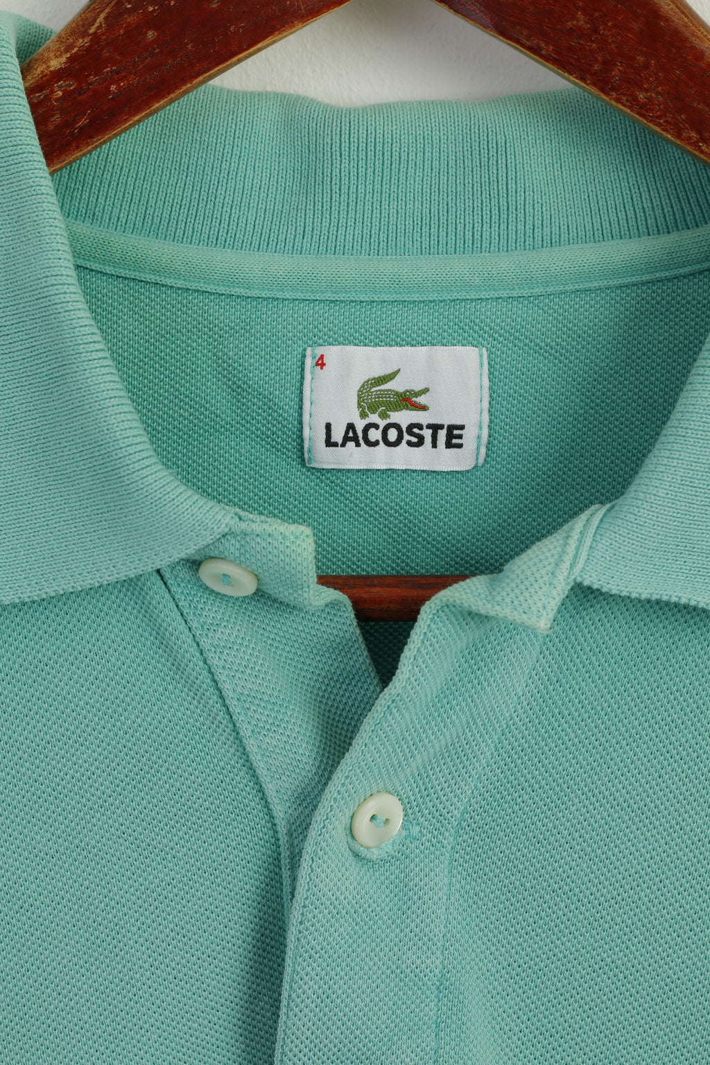 Lacoste Men 4 L Polo Shirt Green 100% Cotton Vintage Slim Fit Casual Top