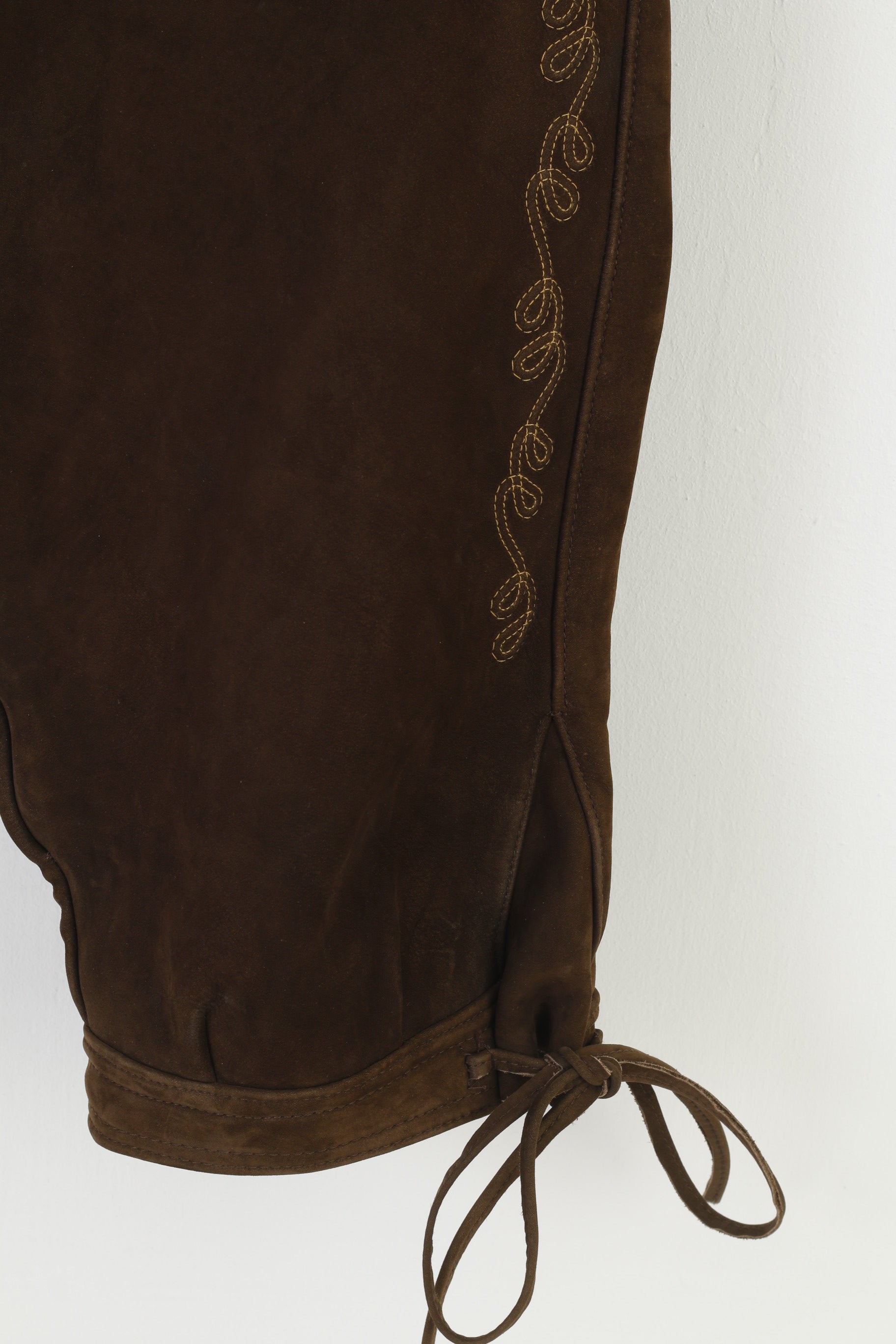 vintage Hommes 36 52 Pantalon en cuir Pantalon court brun foncé Ceinture vintage Tyrol Autriche Trachten Bretelles occidentales Cowboy Traditionnel Brodé