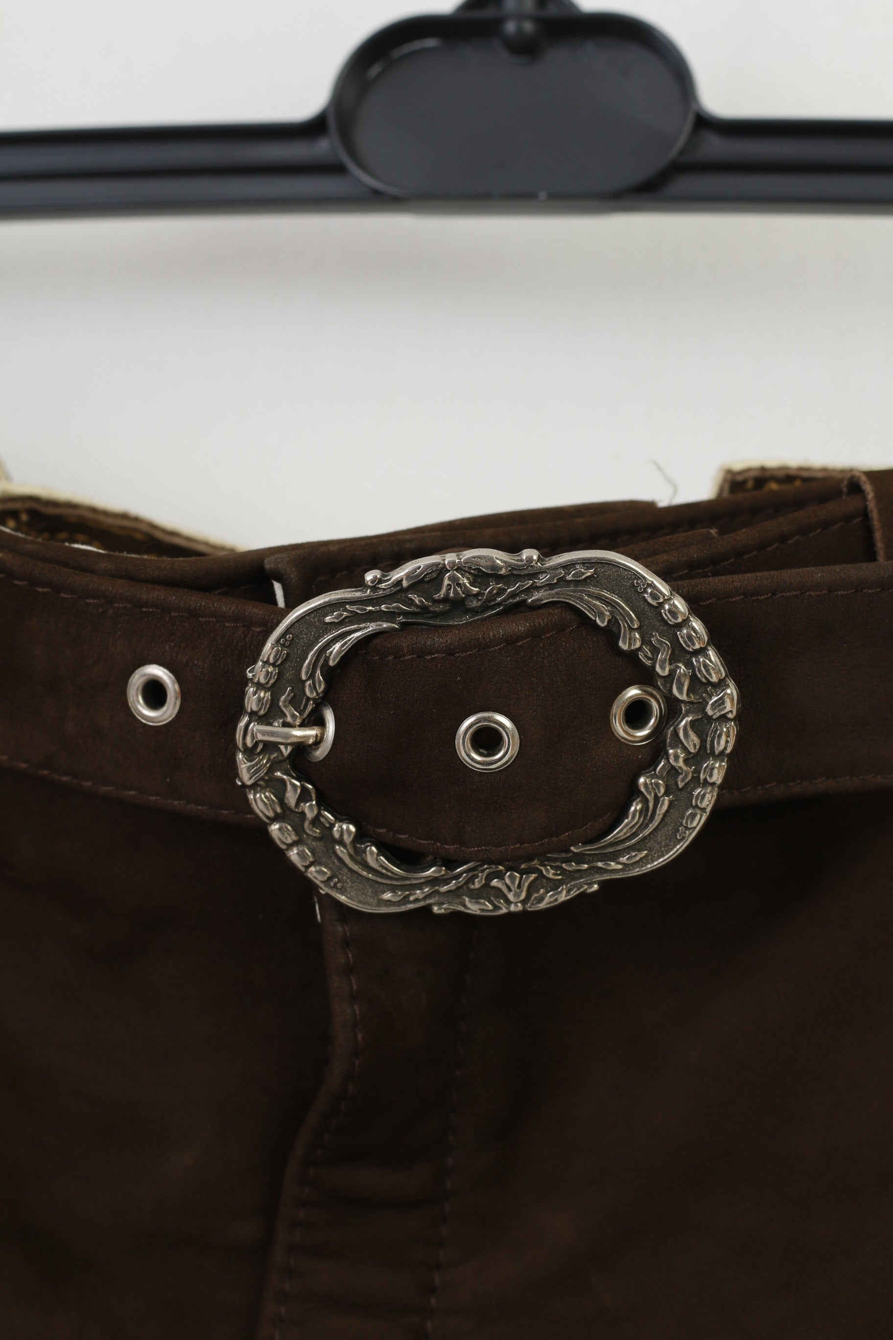 vintage Hommes 36 52 Pantalon en cuir Pantalon court brun foncé Ceinture vintage Tyrol Autriche Trachten Bretelles occidentales Cowboy Traditionnel Brodé