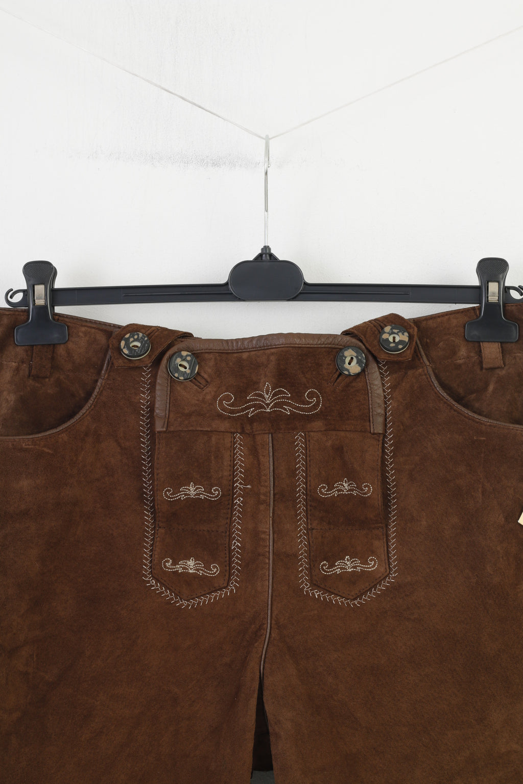 NEW Mode & Preis Versand Men 44 50 Leather Trousers Tyrol Austria Trachten Dark Brown Vintage Western Suspenders Cowboy Traditional Emroidered