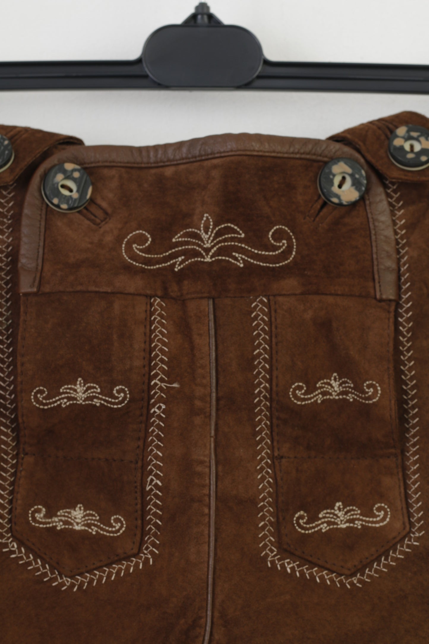 NEW Mode & Preis Versand Men 44 50 Leather Trousers Tyrol Austria Trachten Dark Brown Vintage Western Suspenders Cowboy Traditional Emroidered