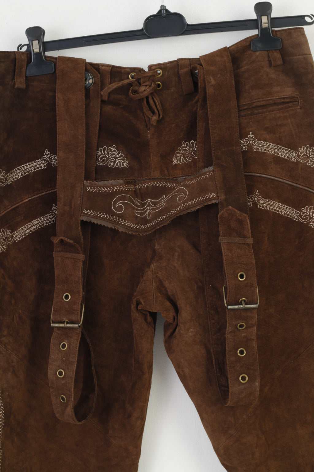 NEW Mode & Preis Versand Men 44 50 Leather Trousers Tyrol Austria Trachten Dark Brown Vintage Western Suspenders Cowboy Traditional Emroidered