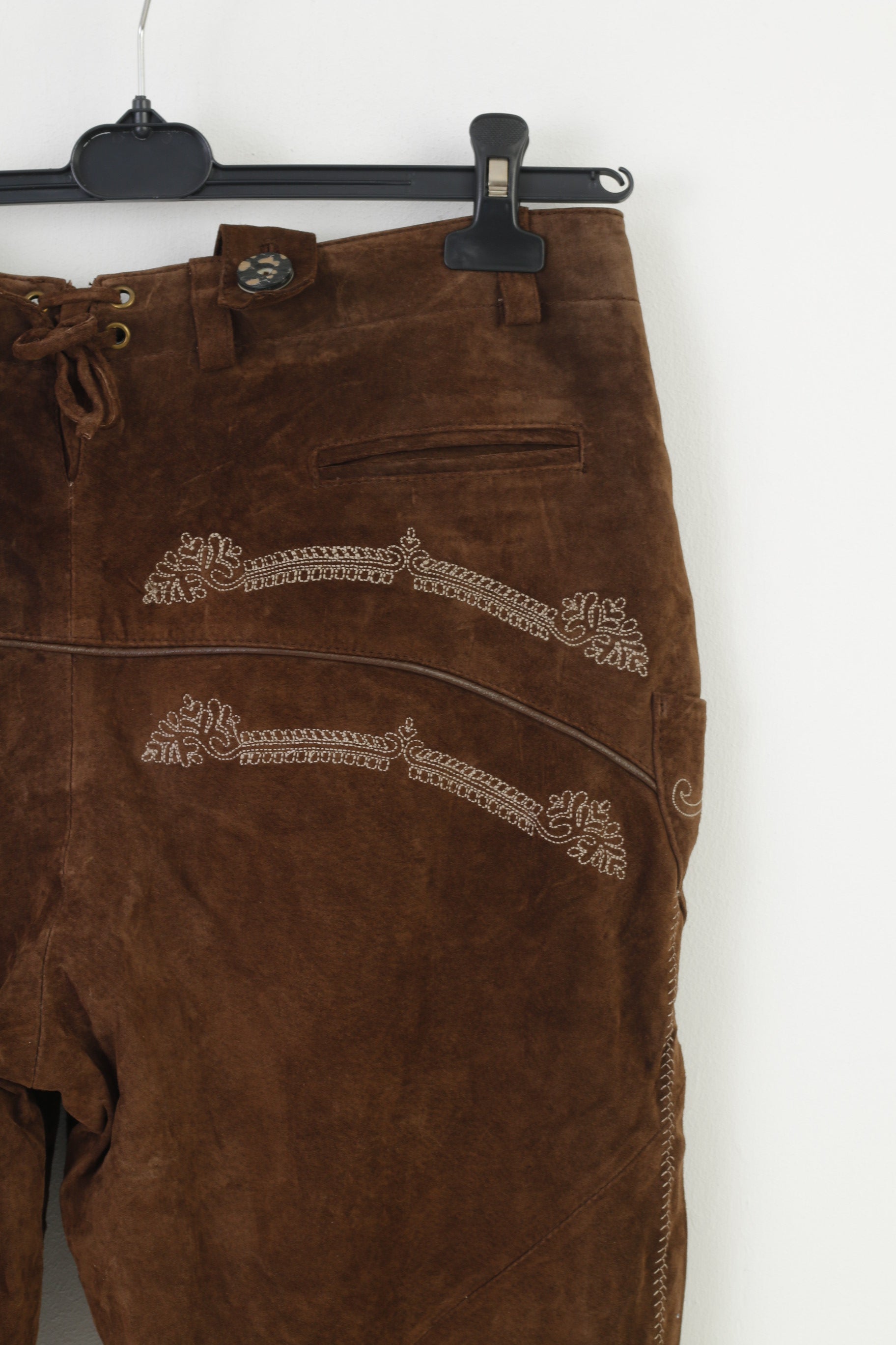 NEW Mode & Preis Versand Men 44 50 Leather Trousers Tyrol Austria Trachten Dark Brown Vintage Western Suspenders Cowboy Traditional Emroidered