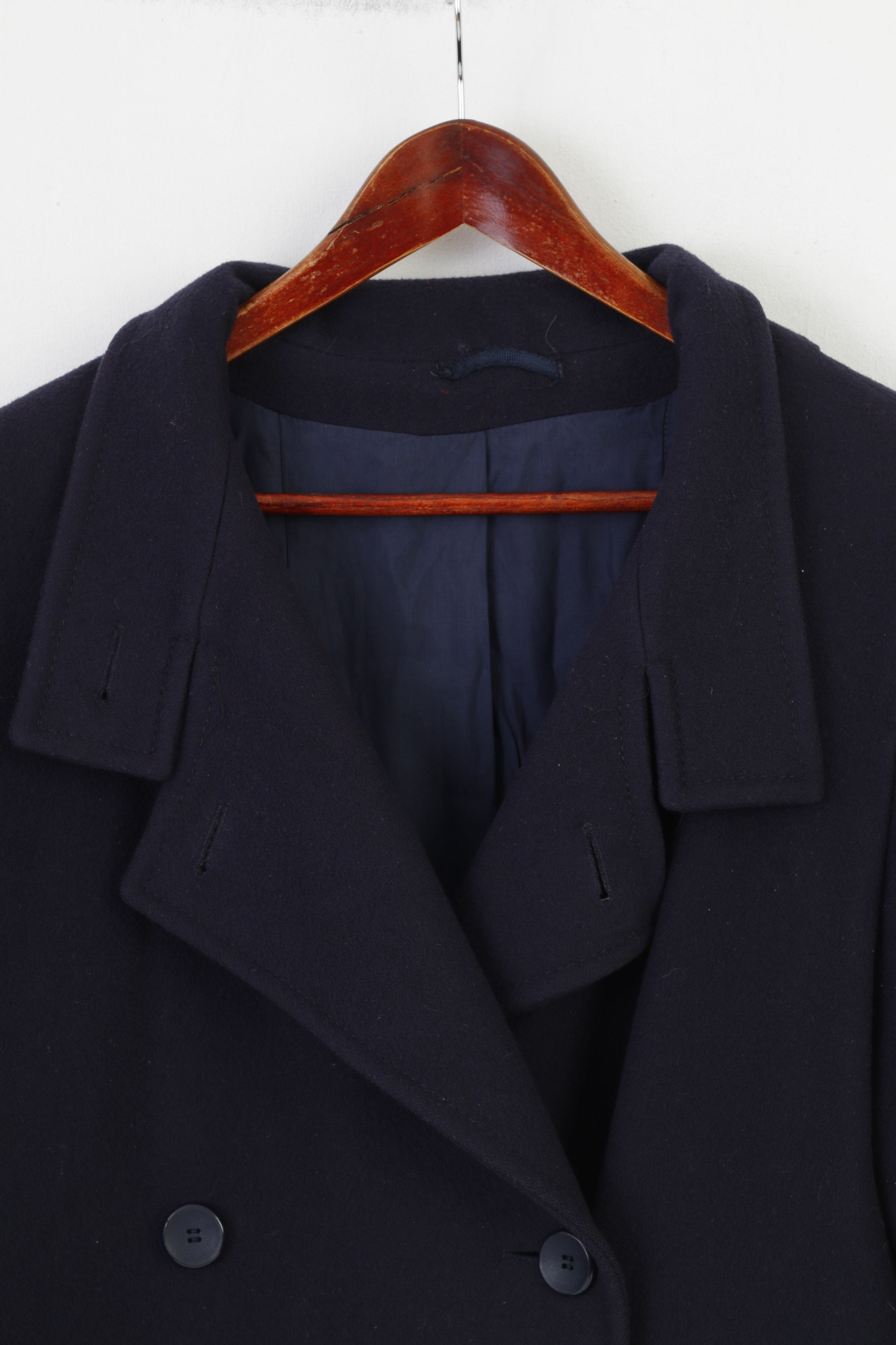 Creation Geissler Woman 42 Coat Wool Navy Breasted Bottoms Winter Vintage