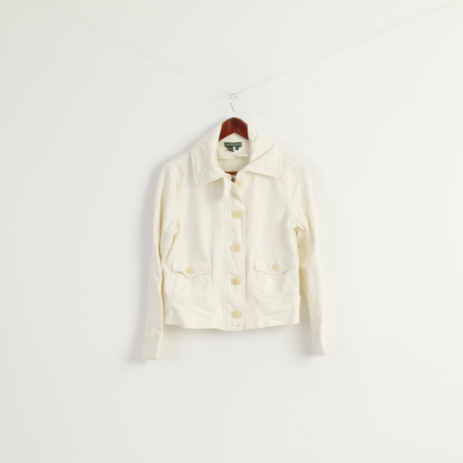 LAUREN Jeans Company Women M Sweatshirt Cream Cotton Buttoned Casual Top