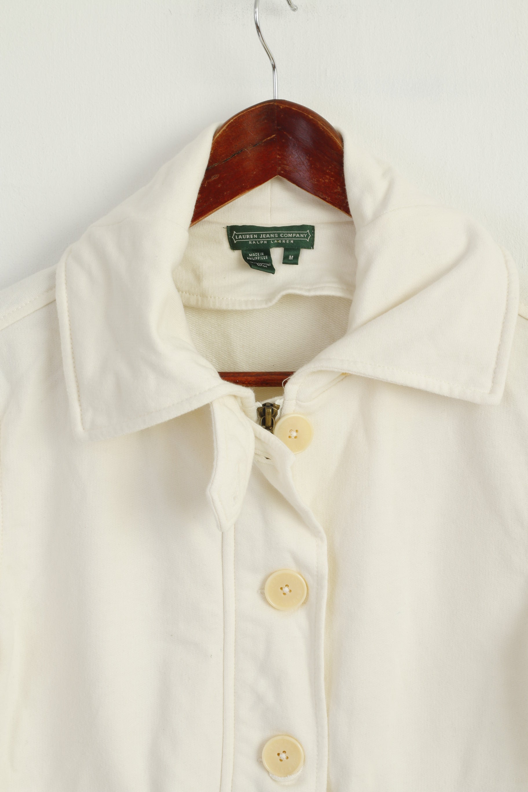 LAUREN Jeans Company Women M Sweatshirt Cream Cotton Buttoned Casual Top