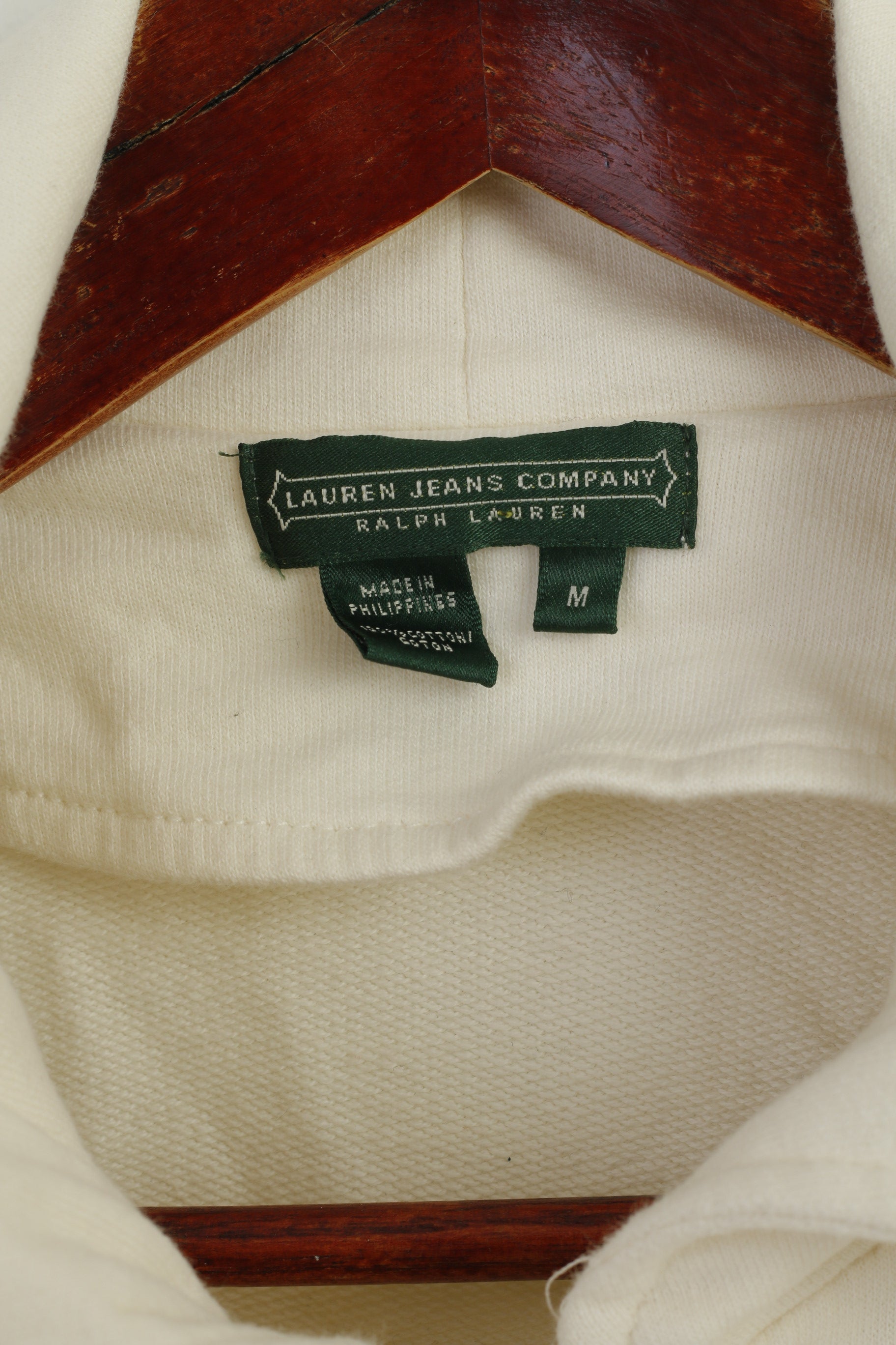 LAUREN Jeans Company Women M Sweatshirt Cream Cotton Buttoned Casual Top