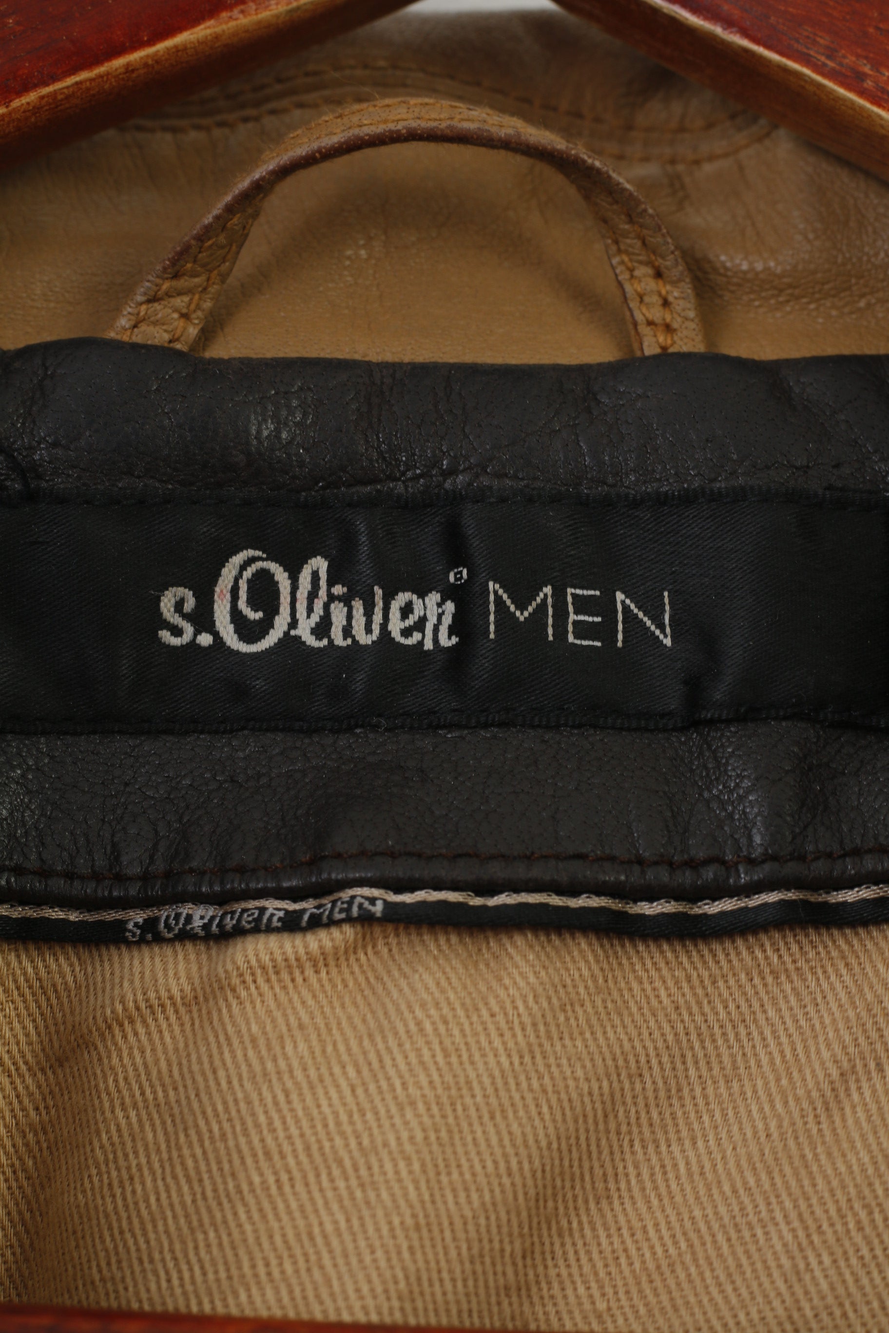 S. Oliver Uomo L Giacca in pelle Colletto marrone Pantaloni Tasche vintage Top