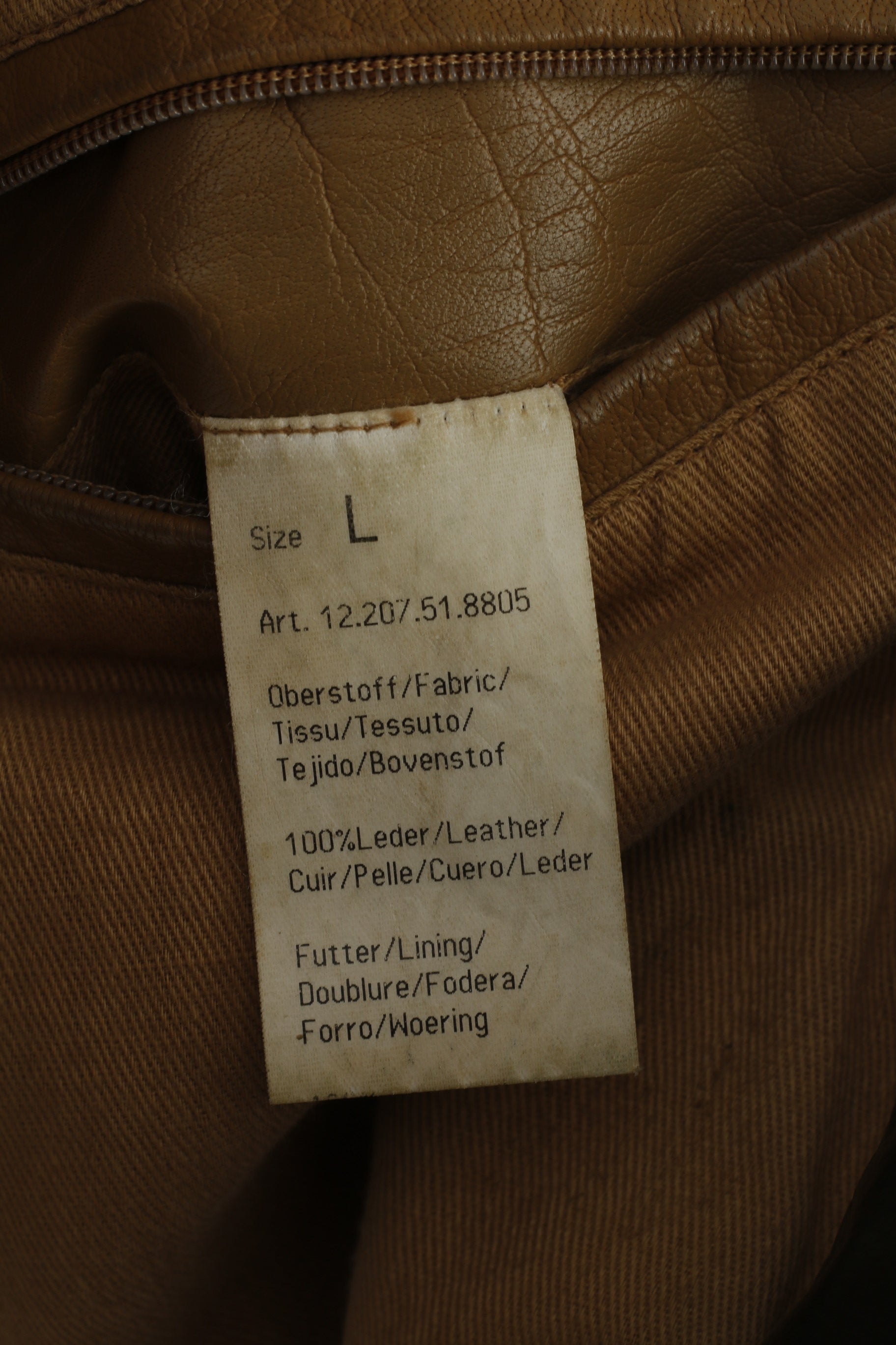 S. Oliver Men L Leather Jacket Brown Collar Bottoms Vintage Pockets Top