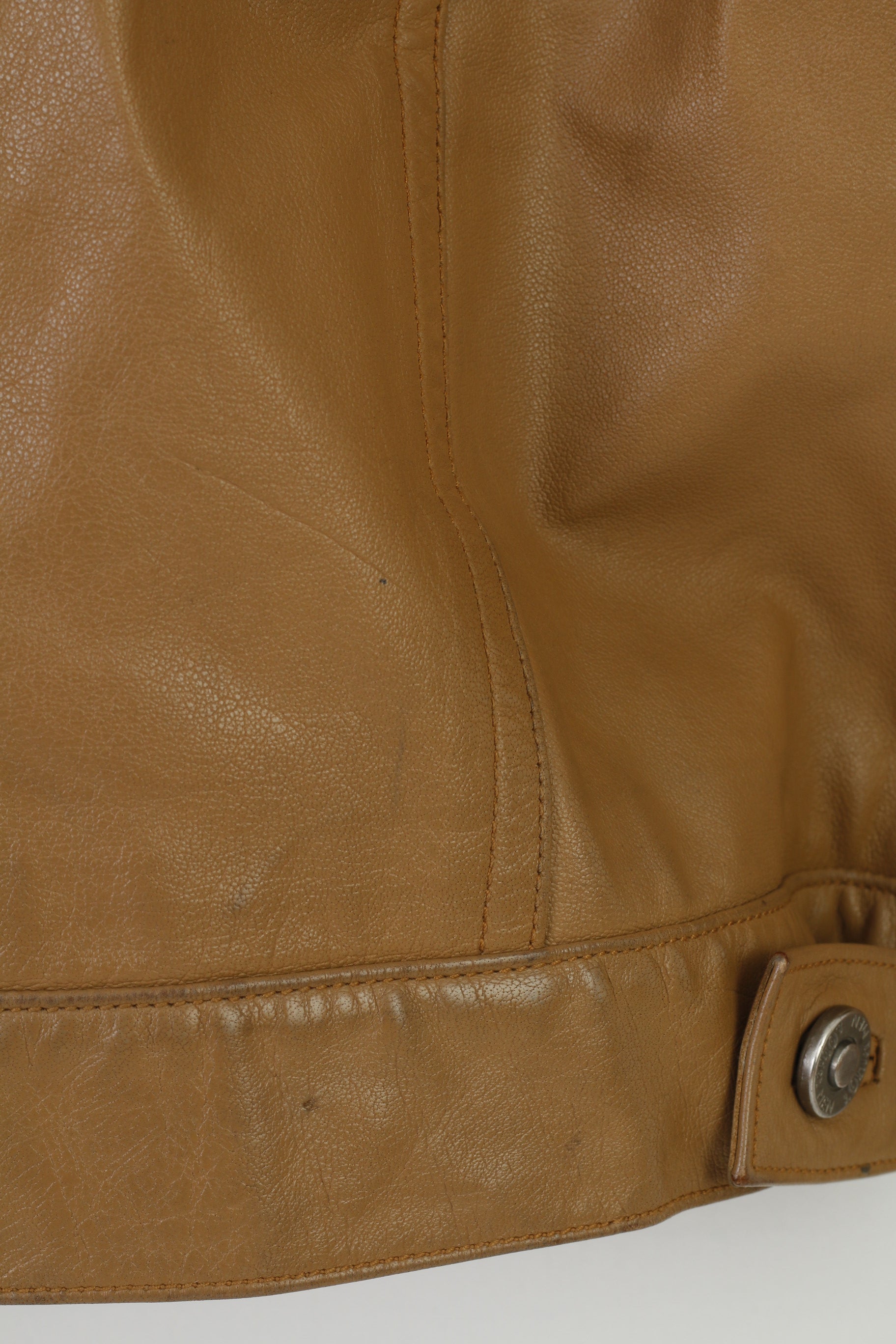 S. Oliver Men L Leather Jacket Brown Collar Bottoms Vintage Pockets Top