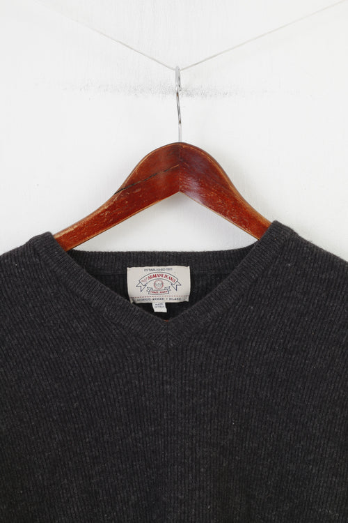 Armani Jeans Pull Homme Charbon De Bois Made in Italy 1981 Haut D'hiver Col V