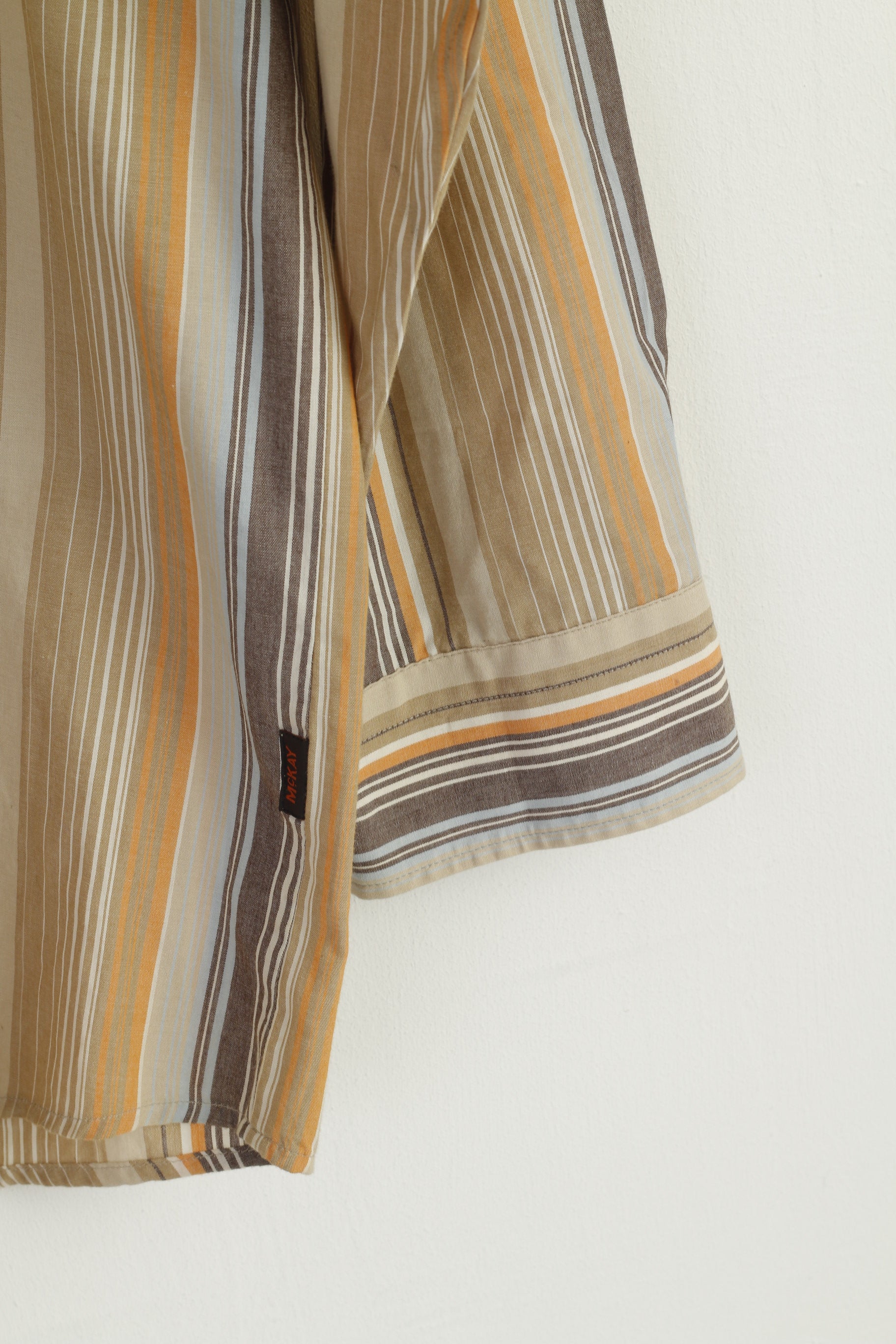 Mc KAY Men XL Casual Shirt Brown Striped Cotton VintageWestern Long Sleeve Top