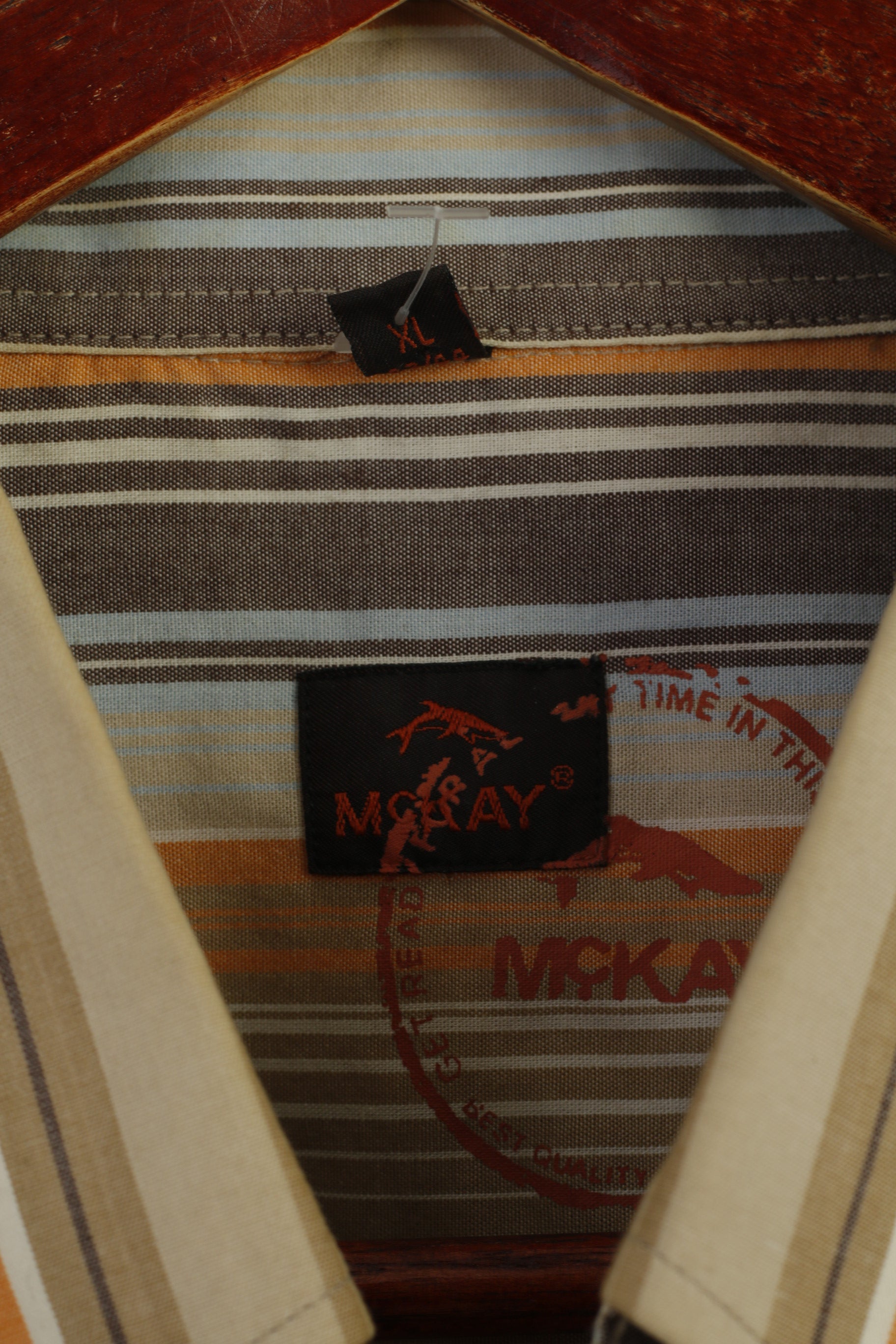 Mc KAY Men XL Casual Shirt Brown Striped Cotton VintageWestern Long Sleeve Top