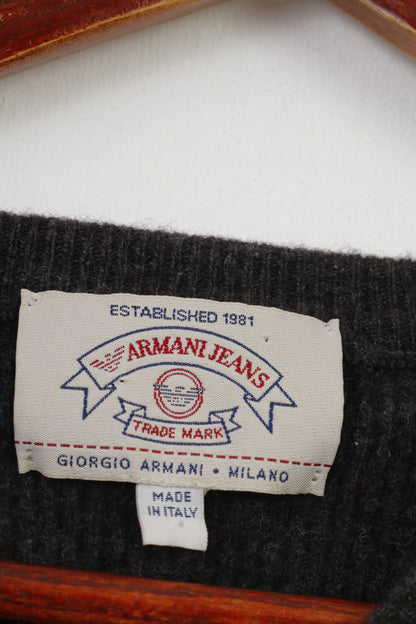 Armani Jeans Men S Jumper Charcoal Made in Italy 1981 V Neck Winter Top