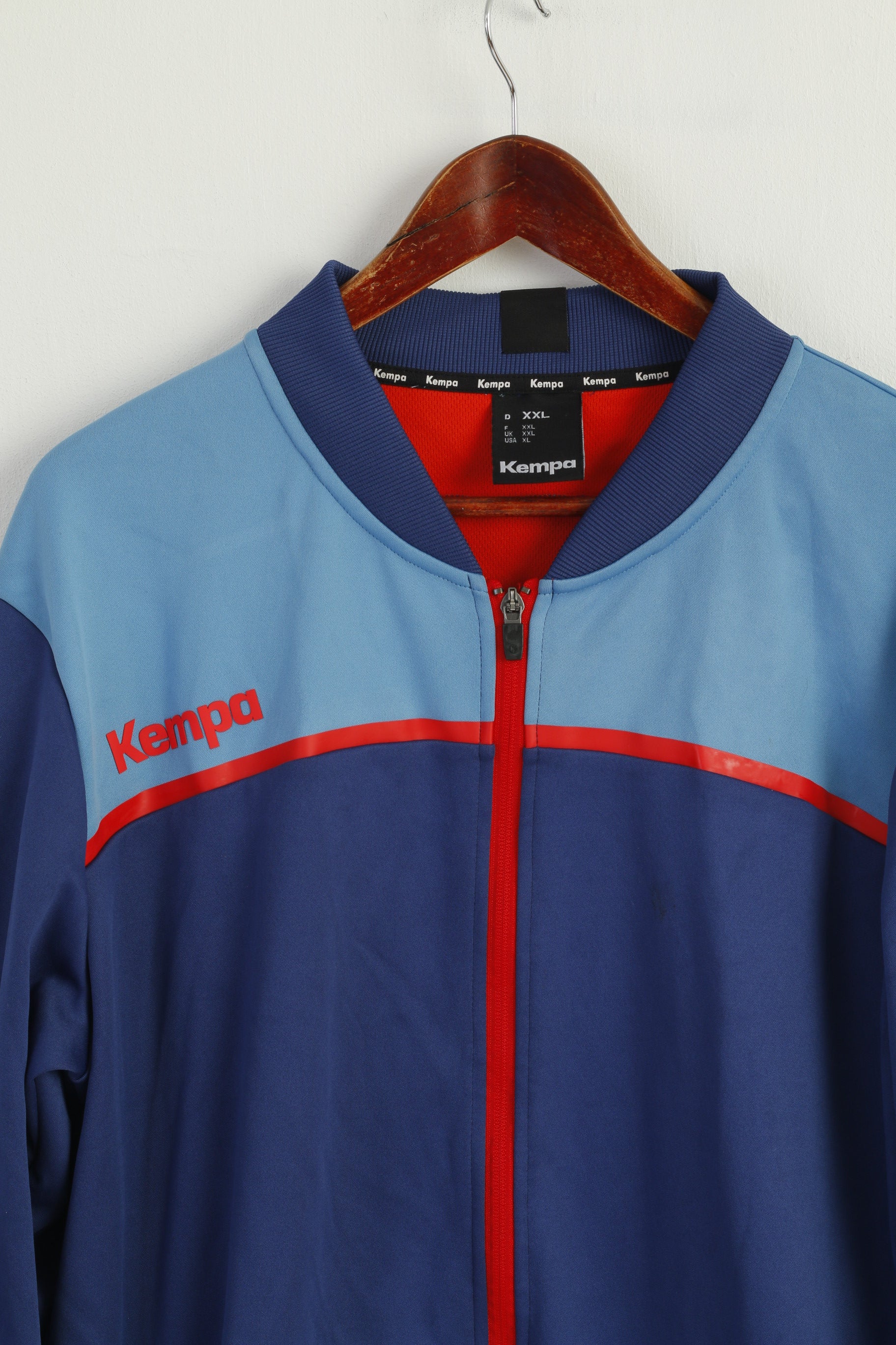 Kempa Men XXL Sweatshirt Blue Shiny Zip Up Sportswear Activewear Track Top