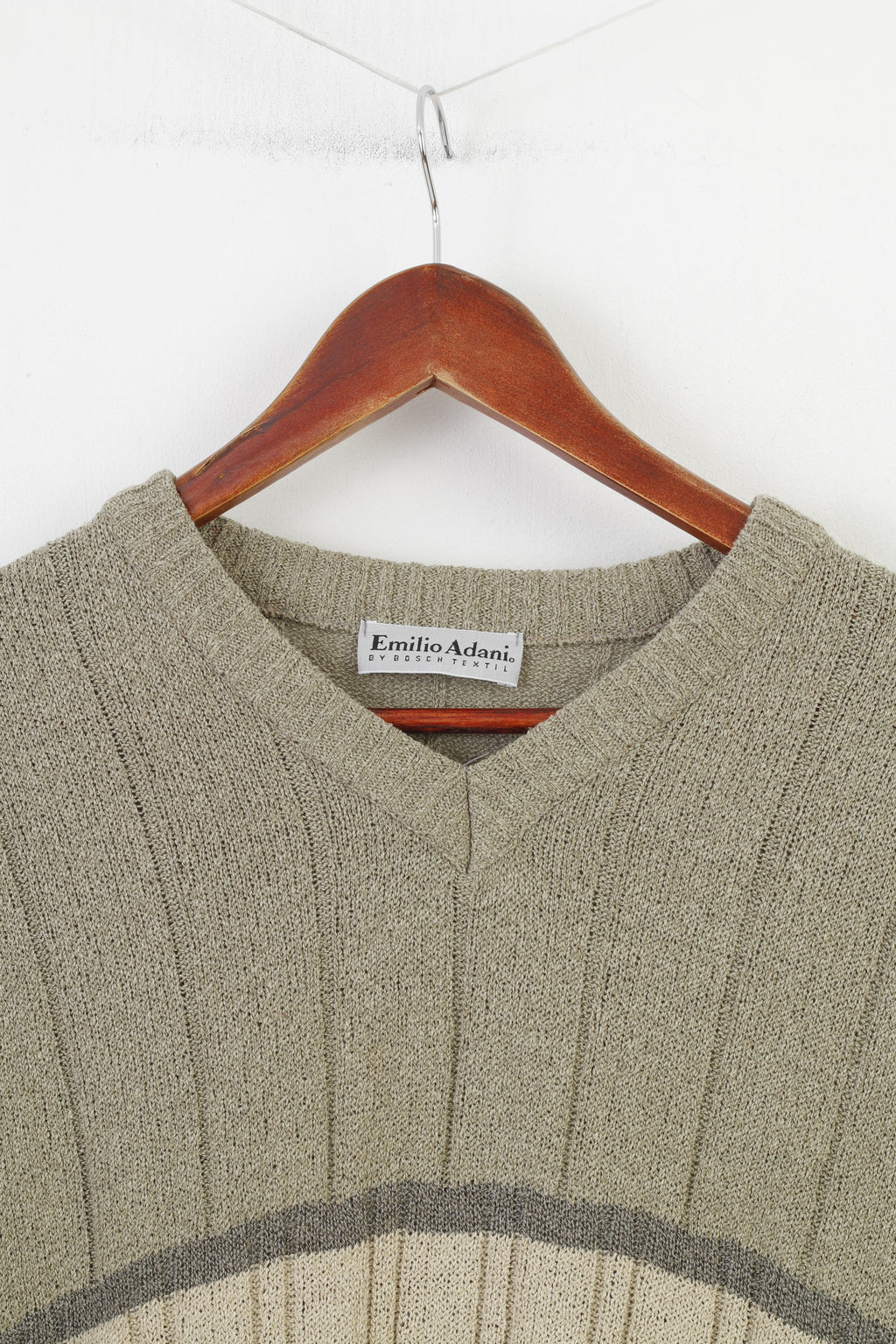 Emilio Adani Men 56 XL Jumper Green Acrylic V Neck Vintage Top