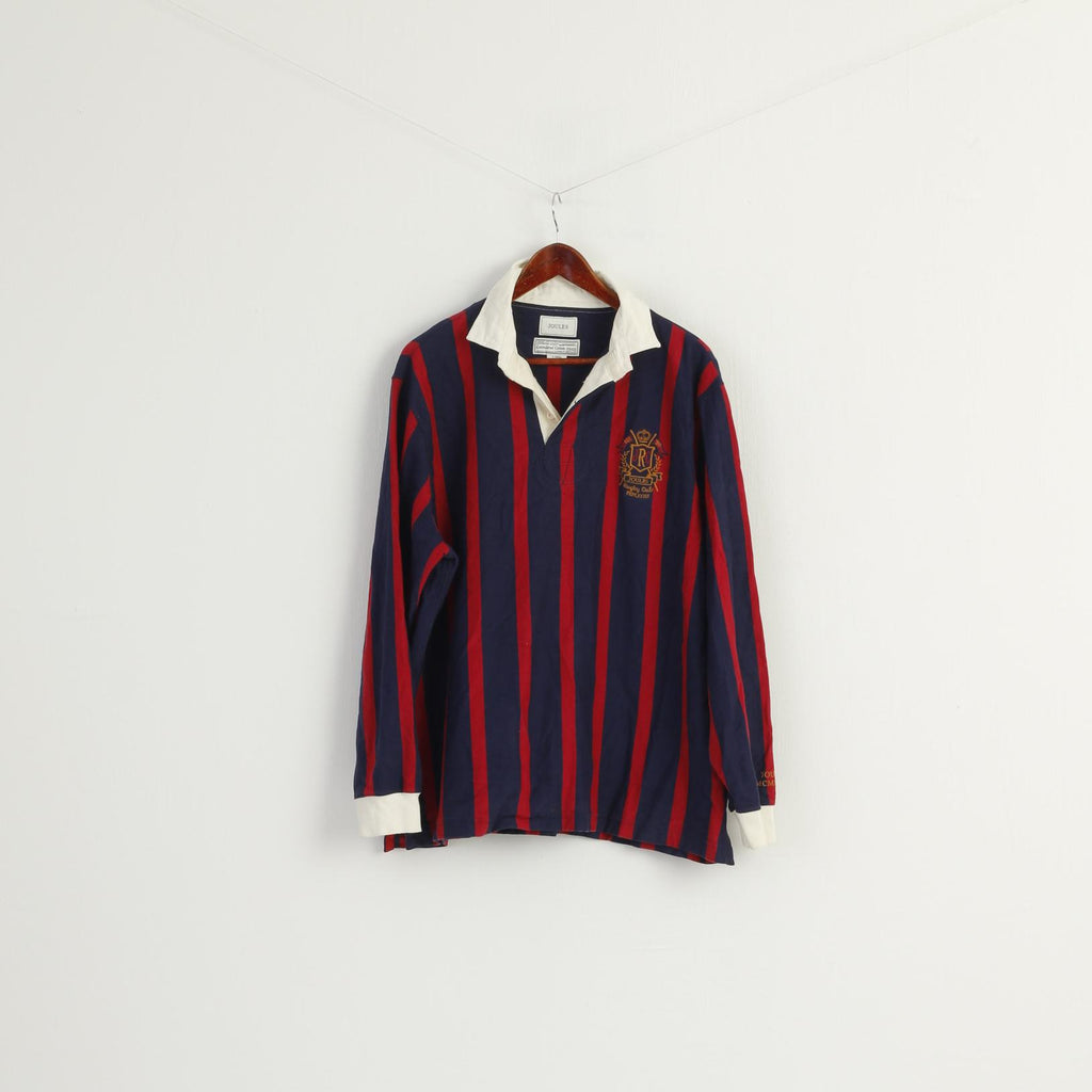 JOULES Men XL Polo Shirt Navy Striped England Rugby Club Long Sleeve Top