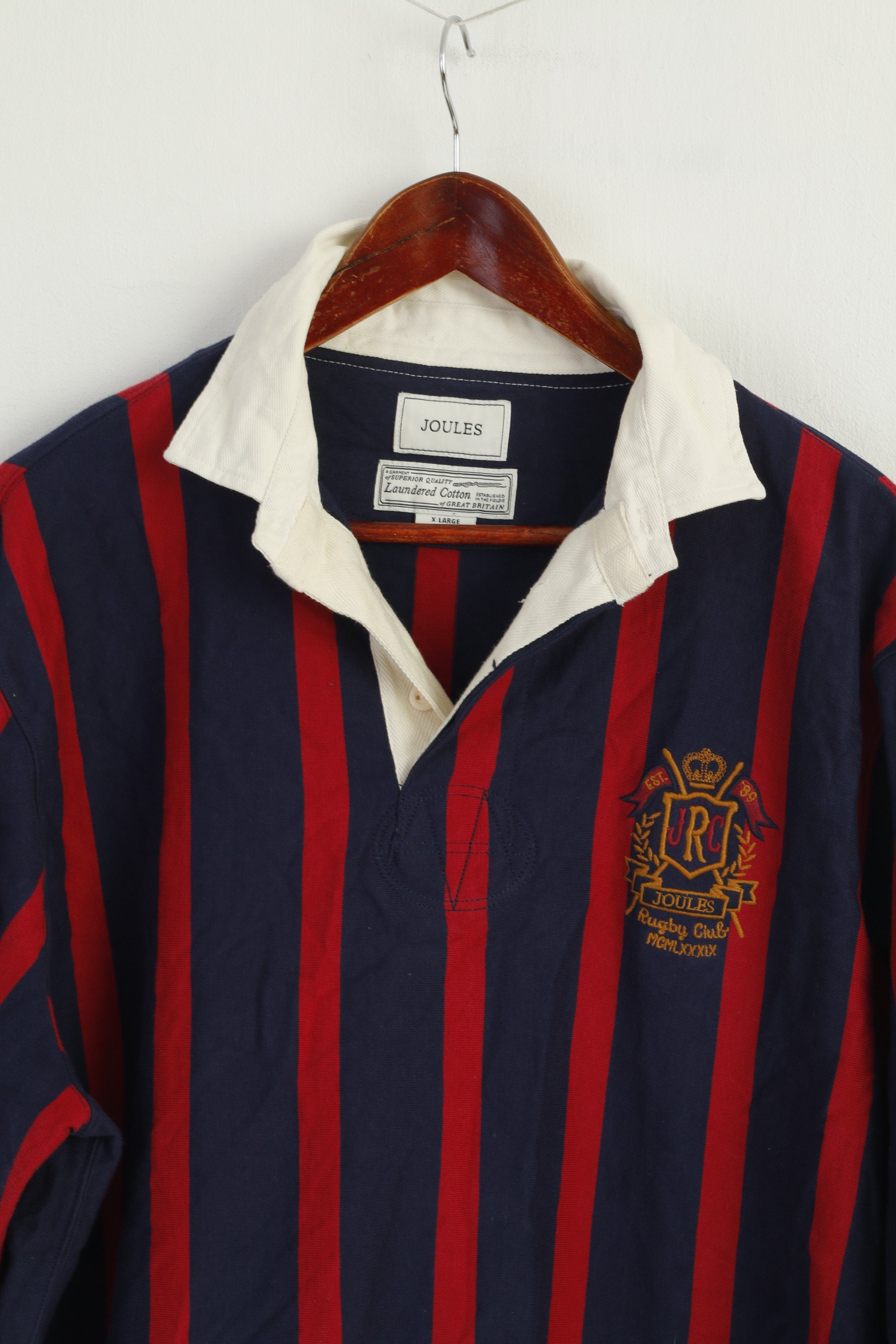 JOULES Men XL Polo Shirt Navy Striped England Rugby Club Long Sleeve Top