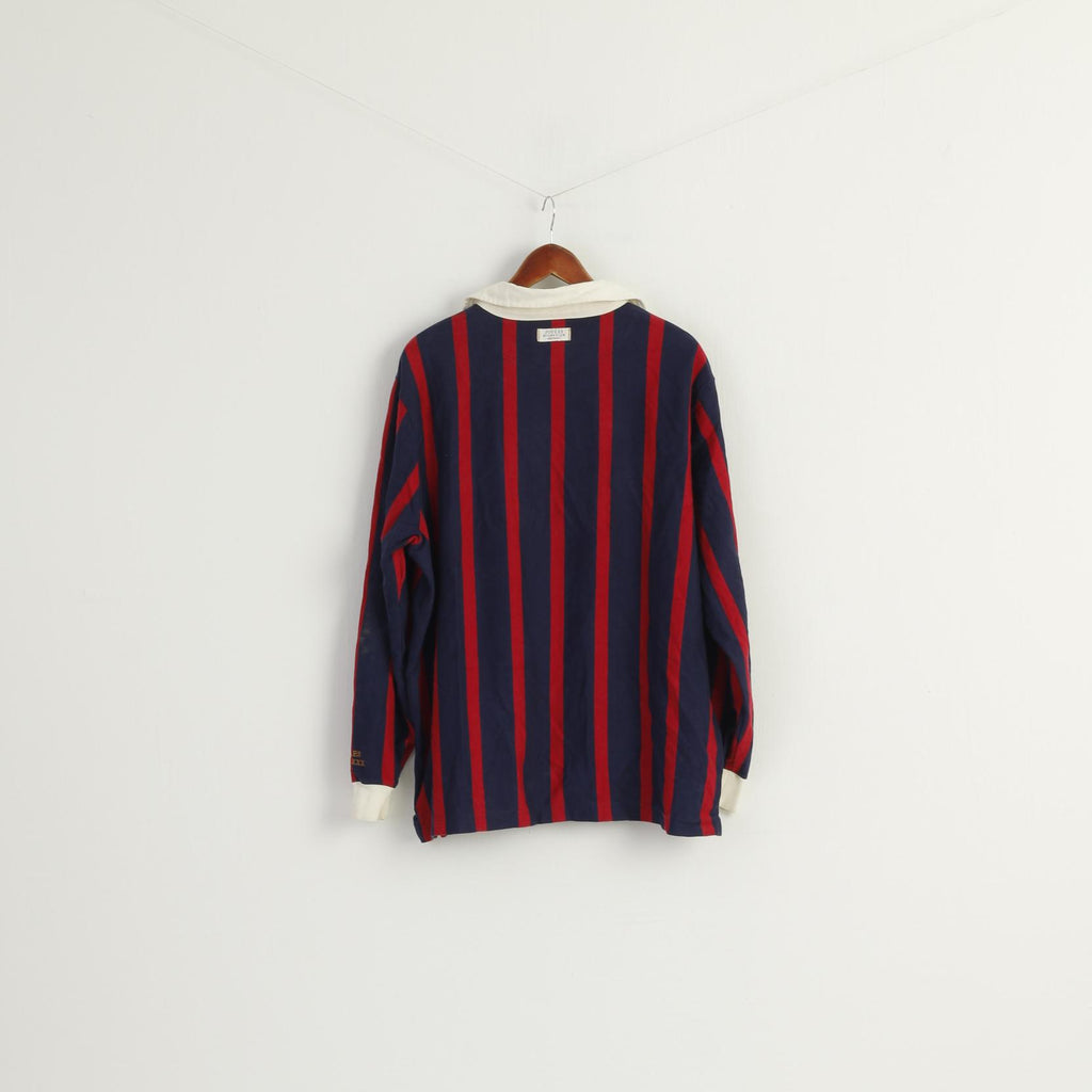 JOULES Men XL Polo Shirt Navy Striped England Rugby Club Long Sleeve Top