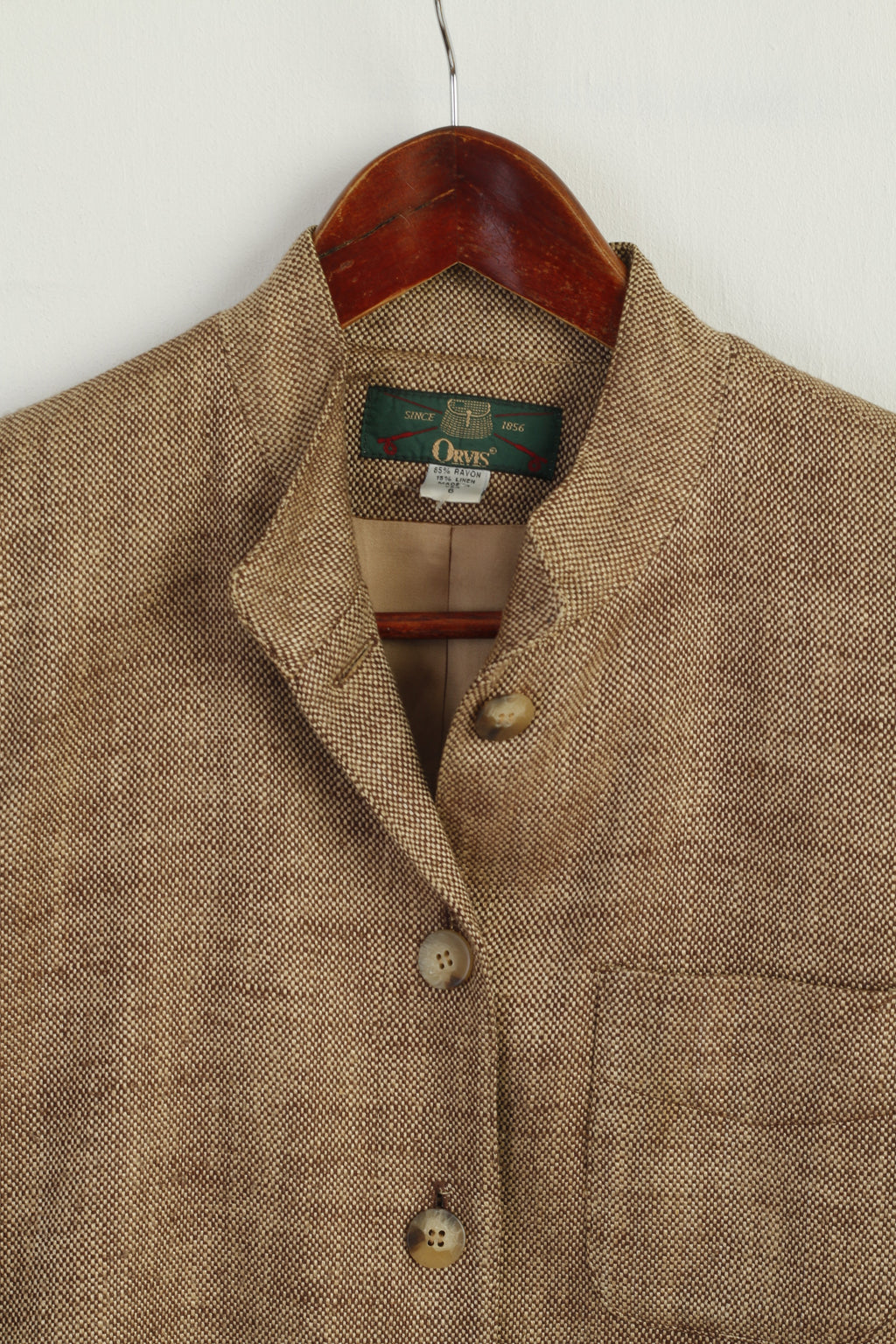 Orvis Women 6 S Blazer Brown Rayon Linen Vintage Butonned Classic Jacket