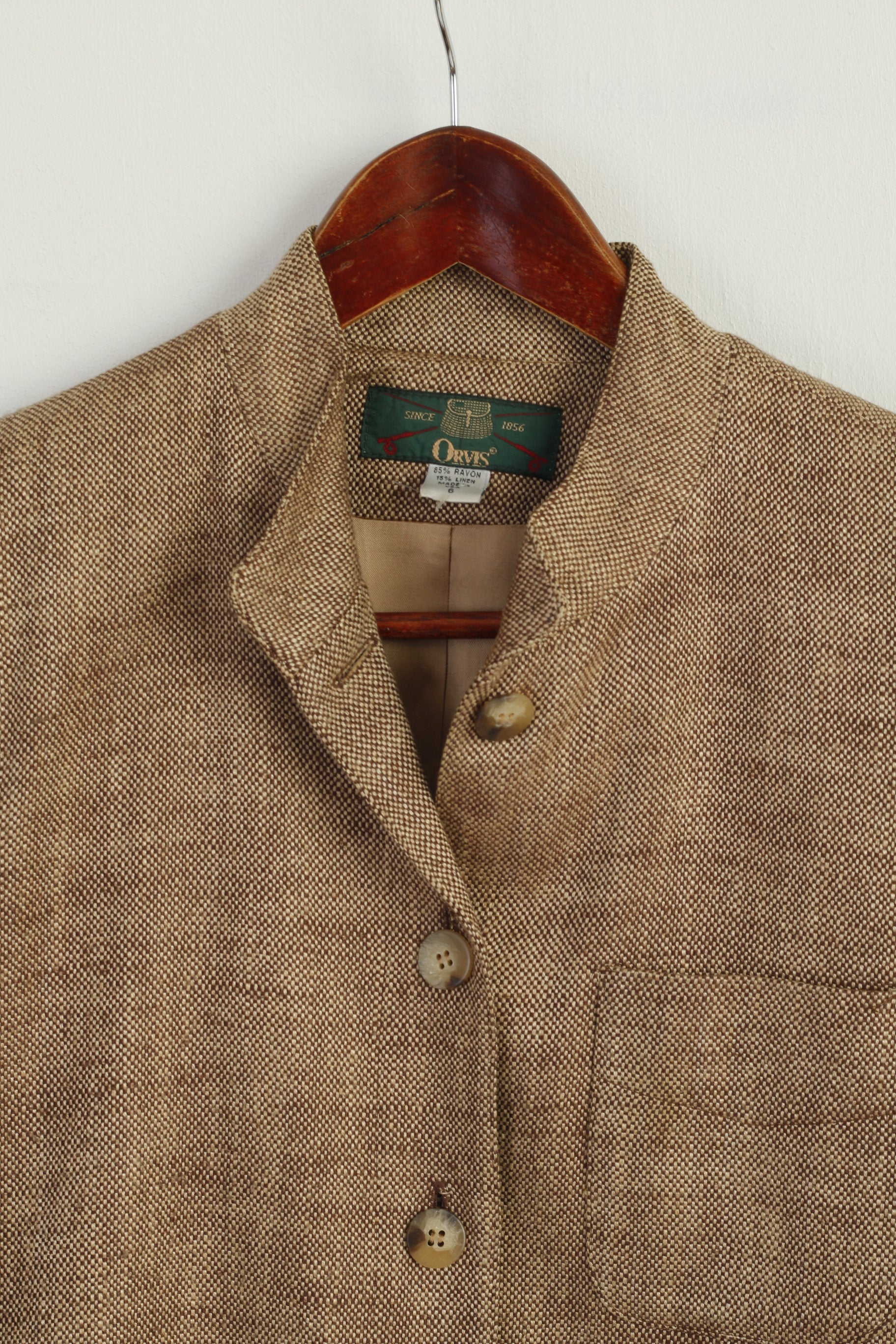 Orvis Women 6 S Blazer Brown Rayon Linen Vintage Butonned Classic Jacket