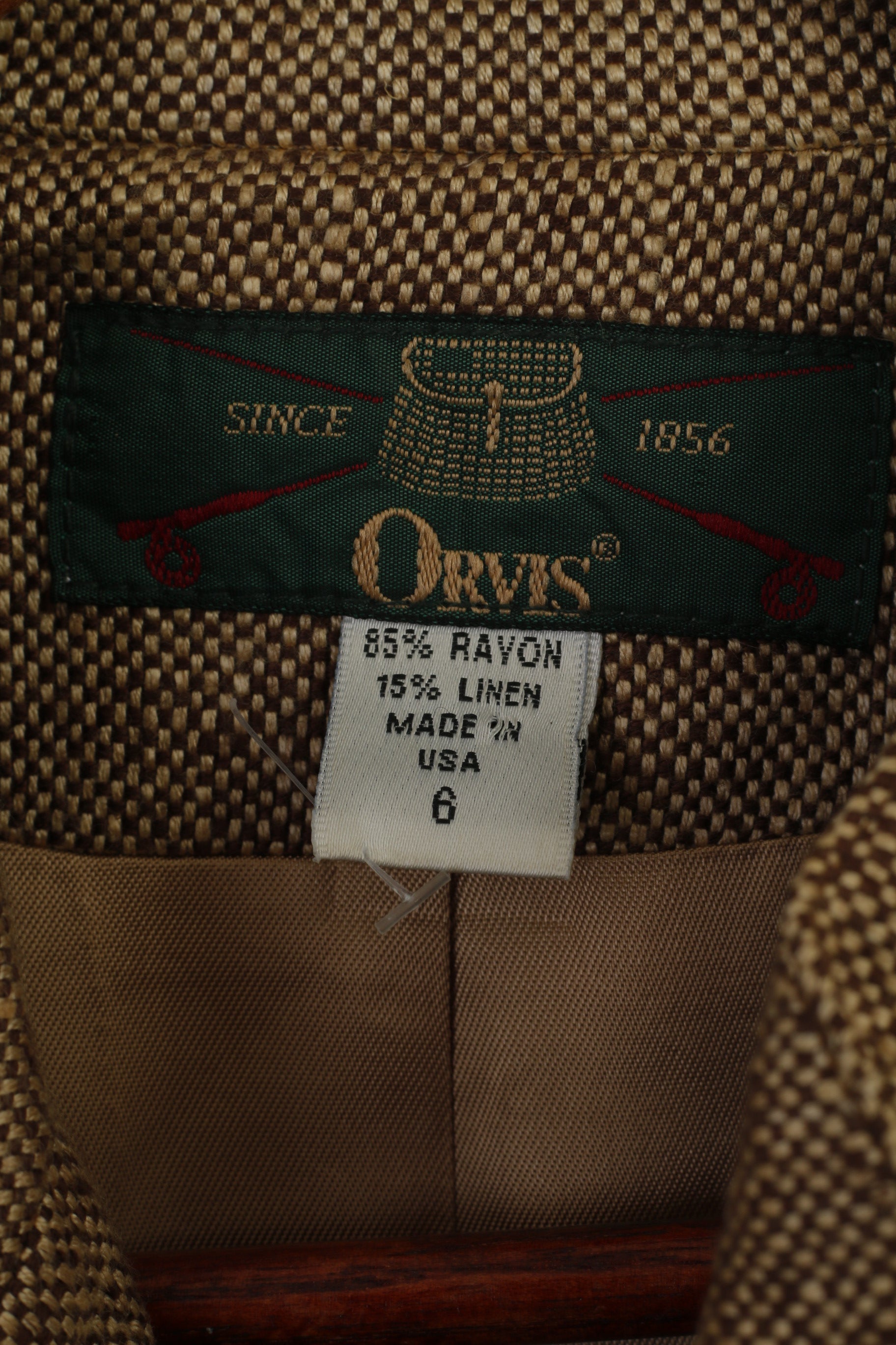 Orvis Women 6 S Blazer Brown Rayon Linen Vintage Butonned Classic Jacket