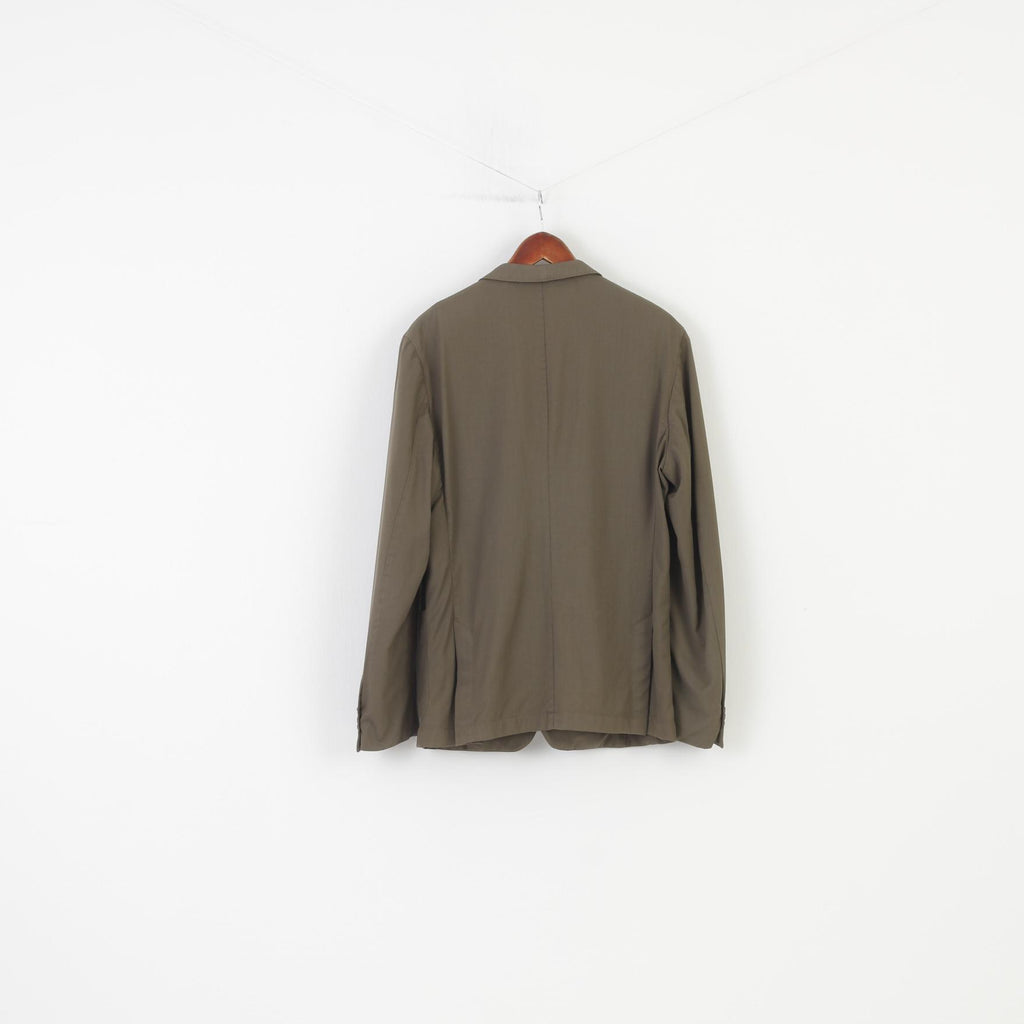 Hugo Boss Men 42 52 Blazer  Khaki Wool Super 110 Breasted Jacket Top