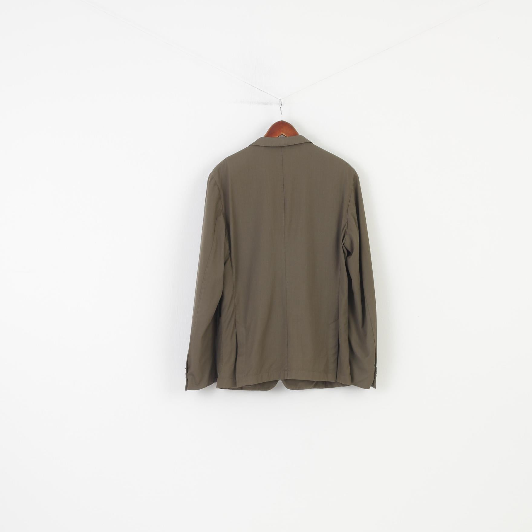 Hugo Boss Men 42 52 Blazer  Khaki Wool Super 110 Breasted Jacket Top