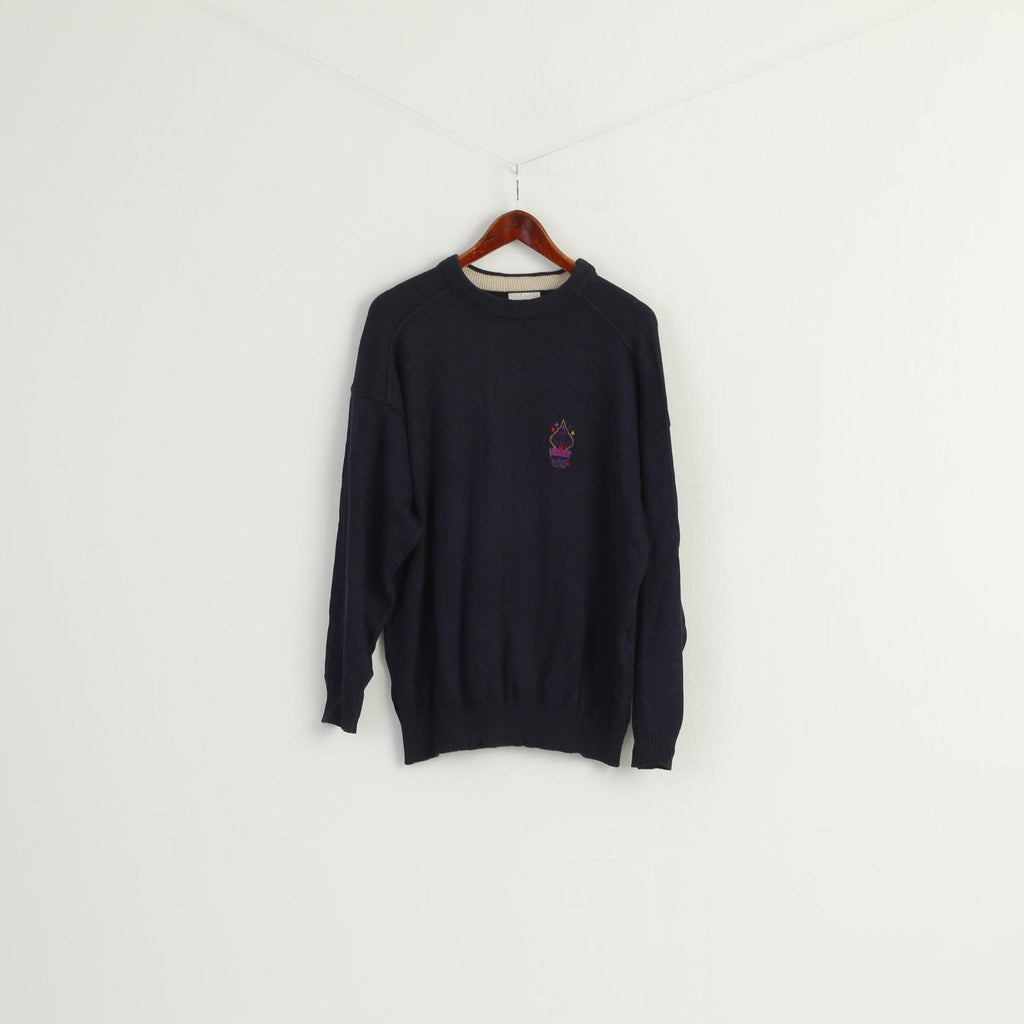 Adidas Men L Jumper Navy Cotton Poker Line Vintage Classic Retro Sweater