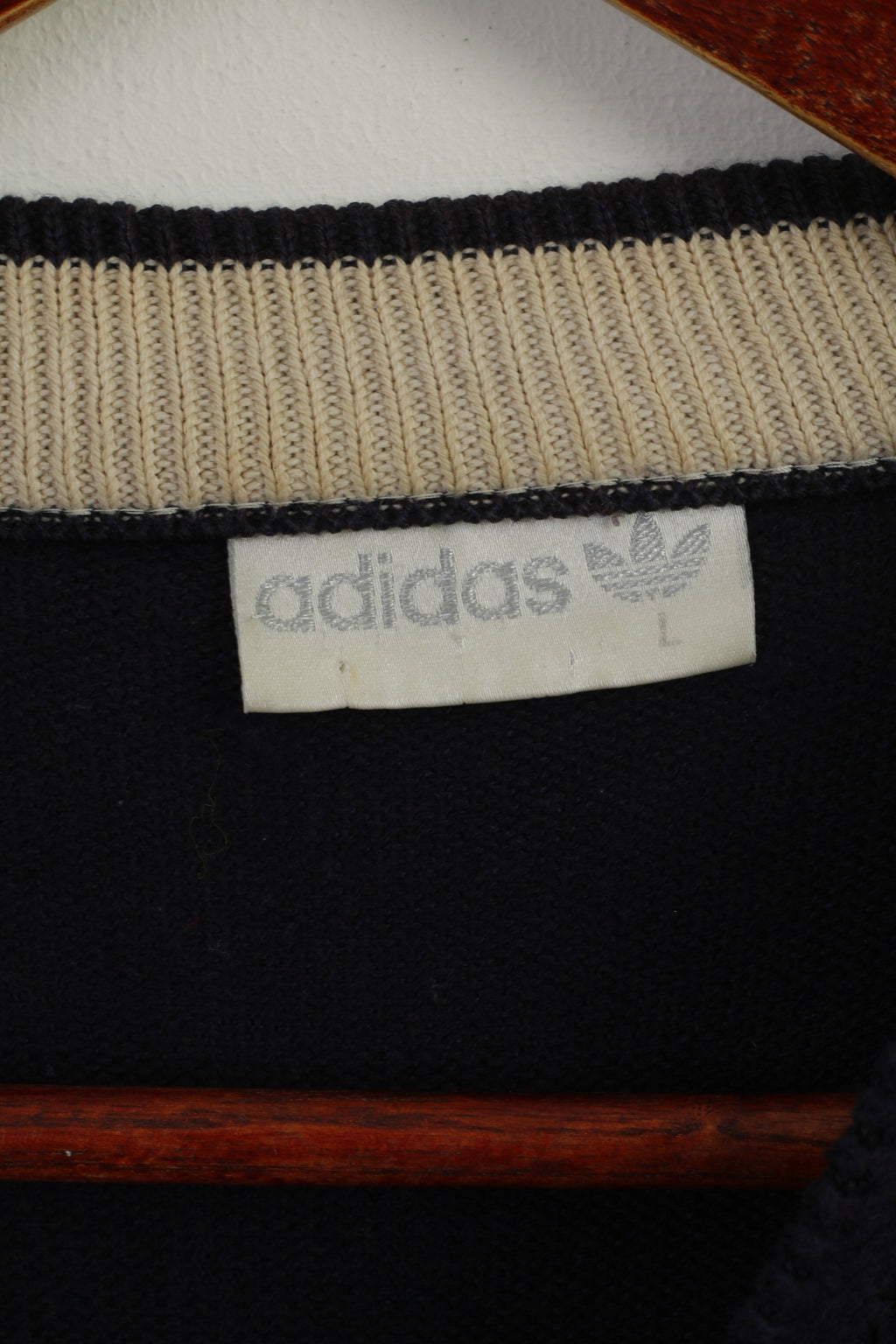 Adidas Men L Jumper Navy Cotton Poker Line Vintage Classic Retro Sweater